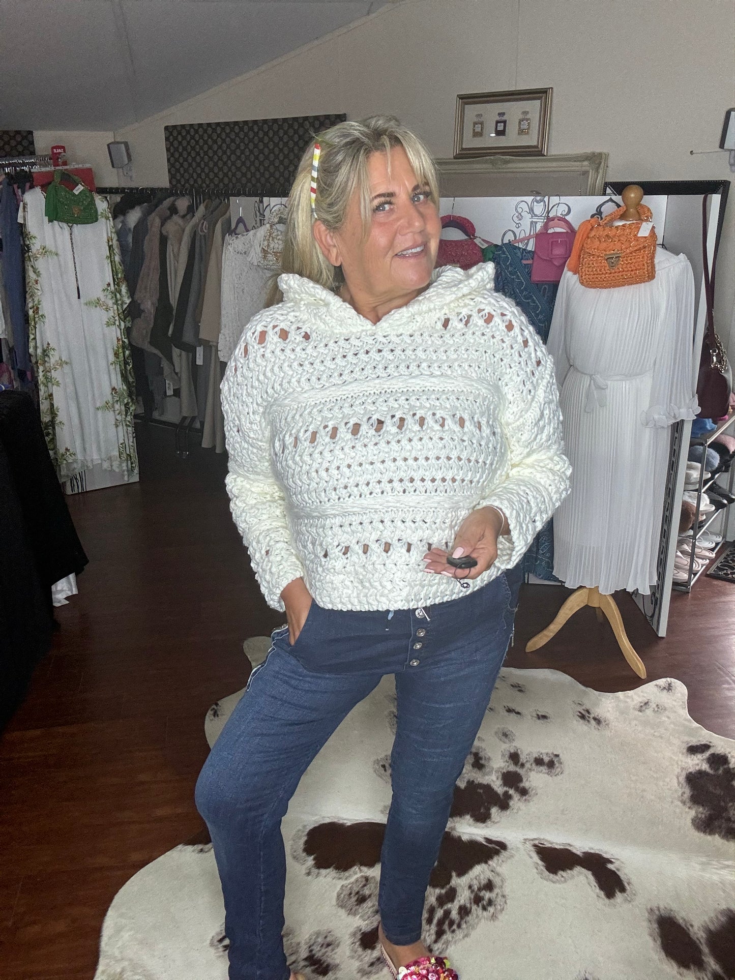 Mia Crochet Thick Knit Hoodie Jumper