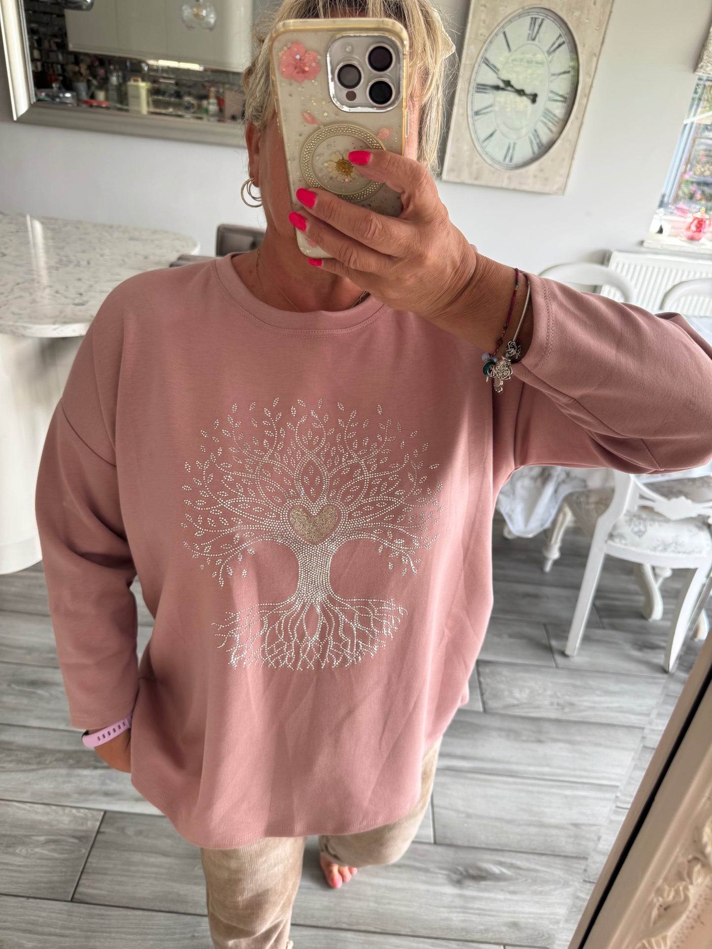 Lottie lightweight soft sweatshirt with tree of life embellishments on front