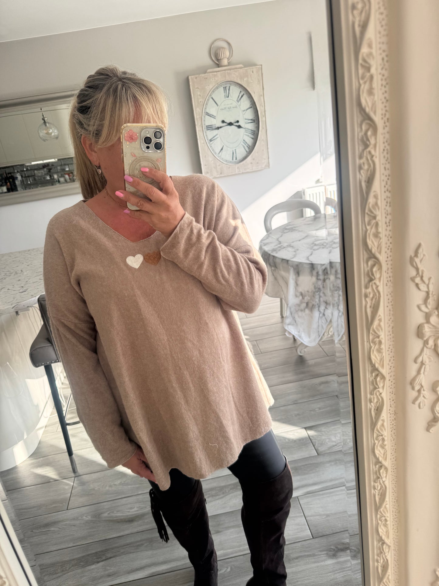 Paula oversize super soft top/lightweight jumper with 3 hearts design