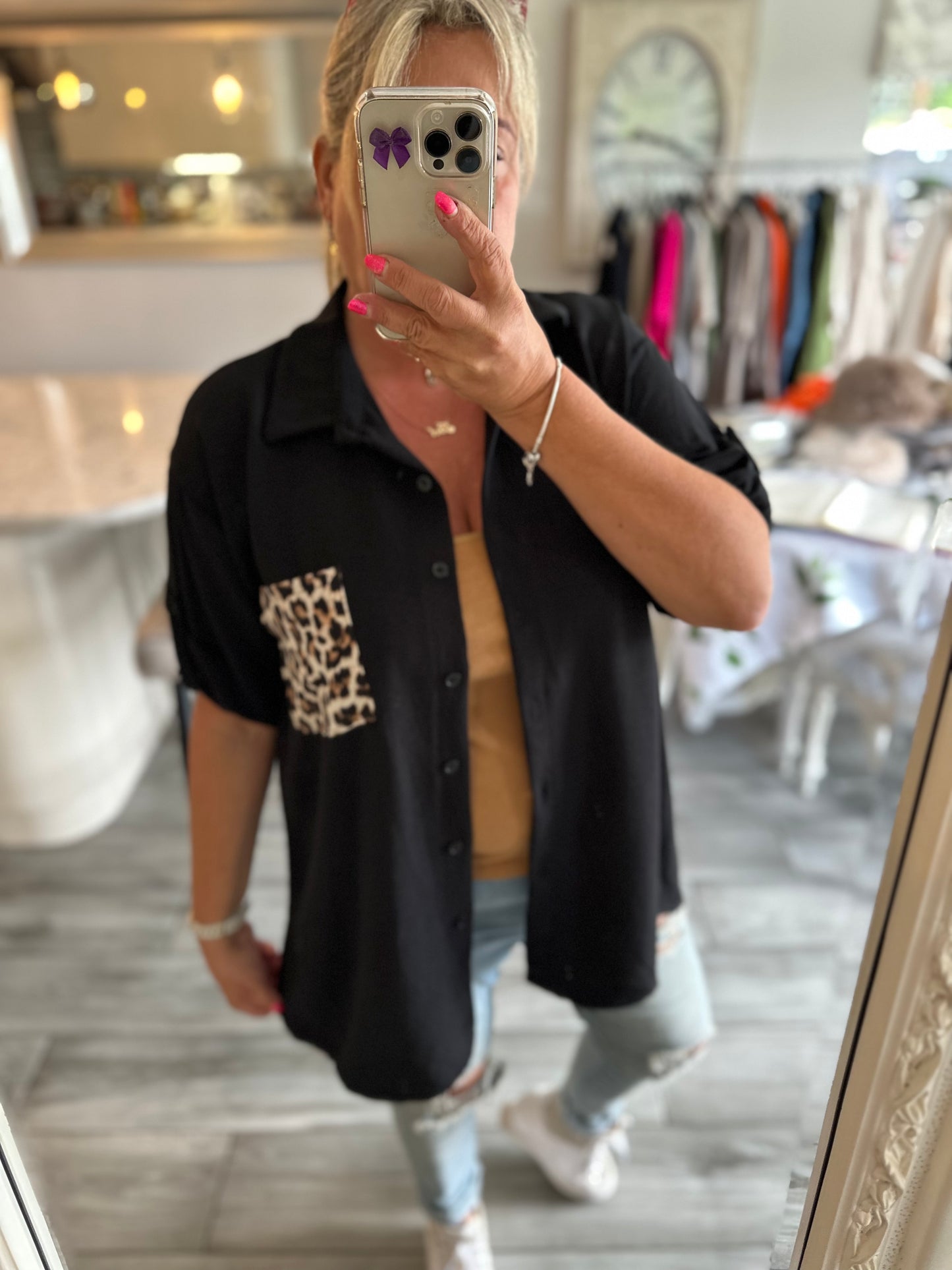 Georgina lightweight Leopard Pocket Shirt