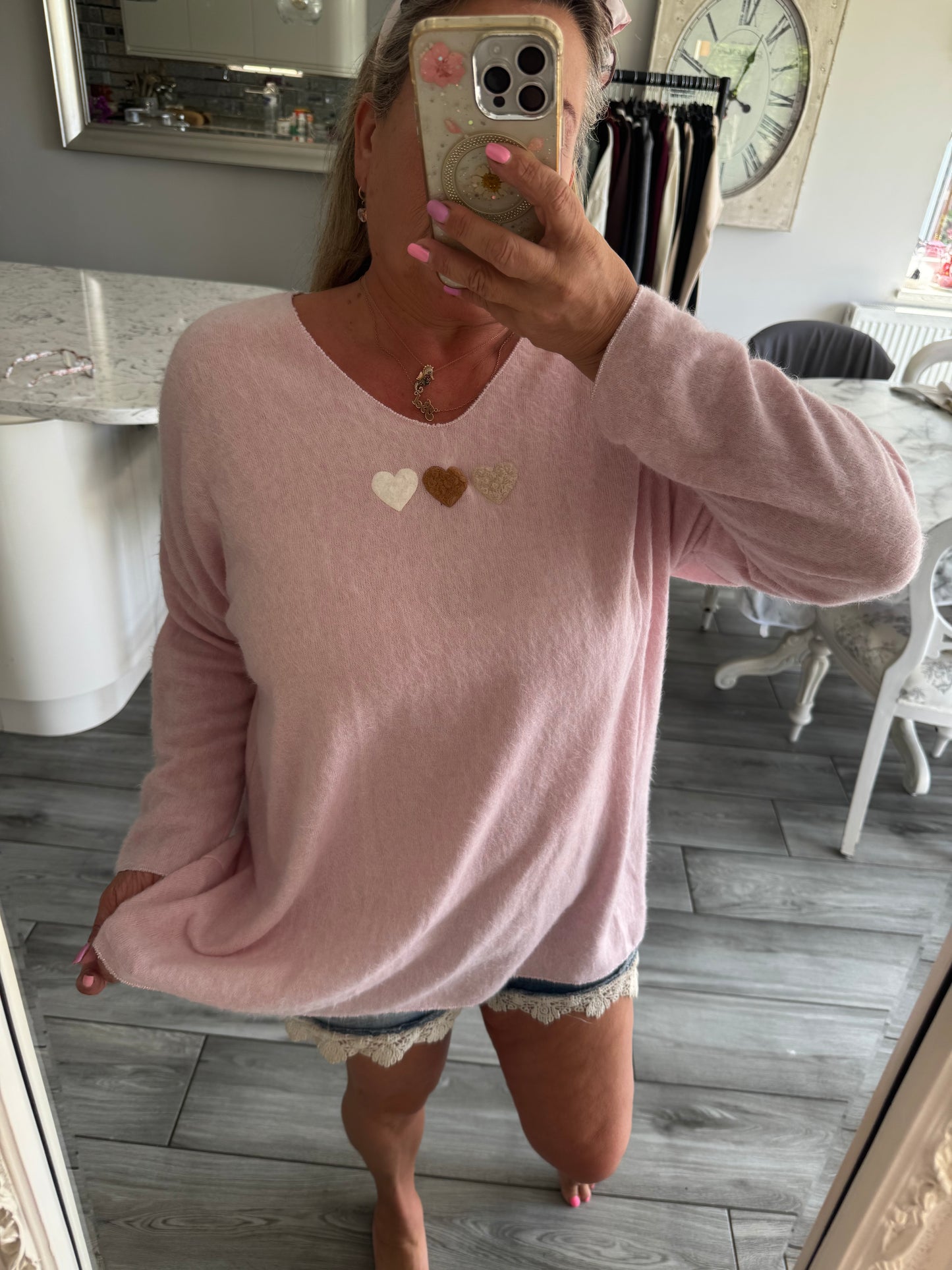 Paula oversize super soft top/lightweight jumper with 3 hearts design