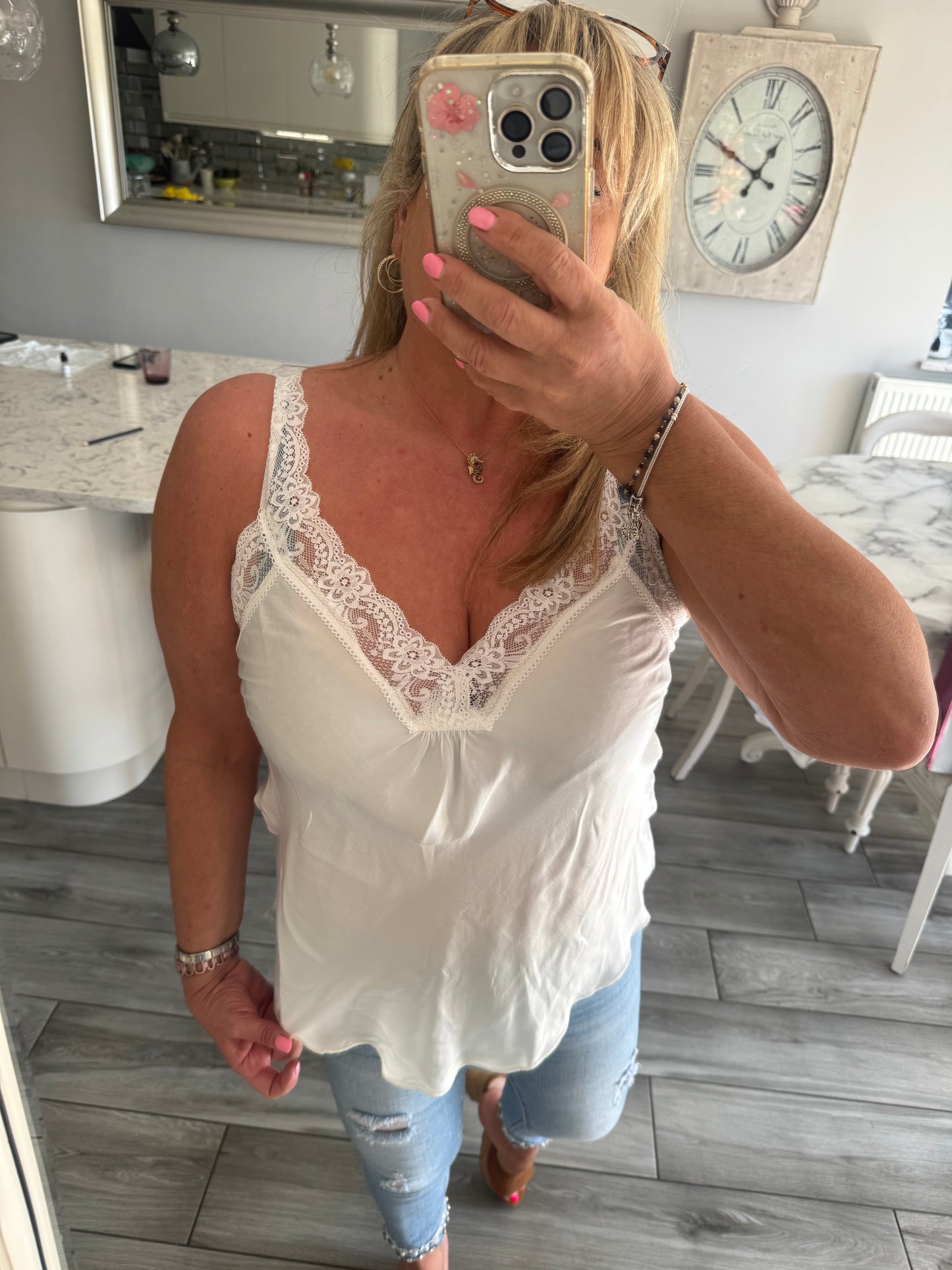 Hallie Satin Lace Trim Vest