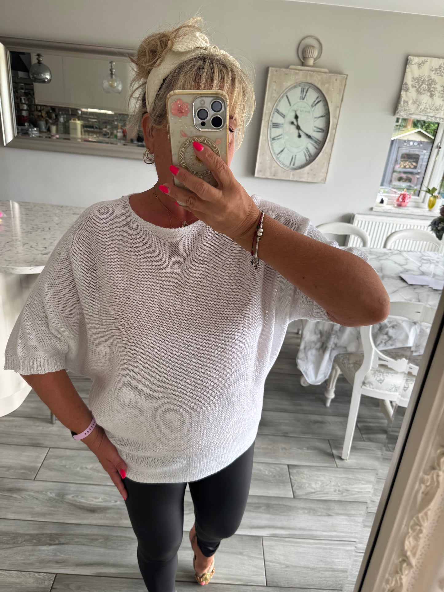 Arabella lightweight batwing jumper with silver fleck and daisies on the back