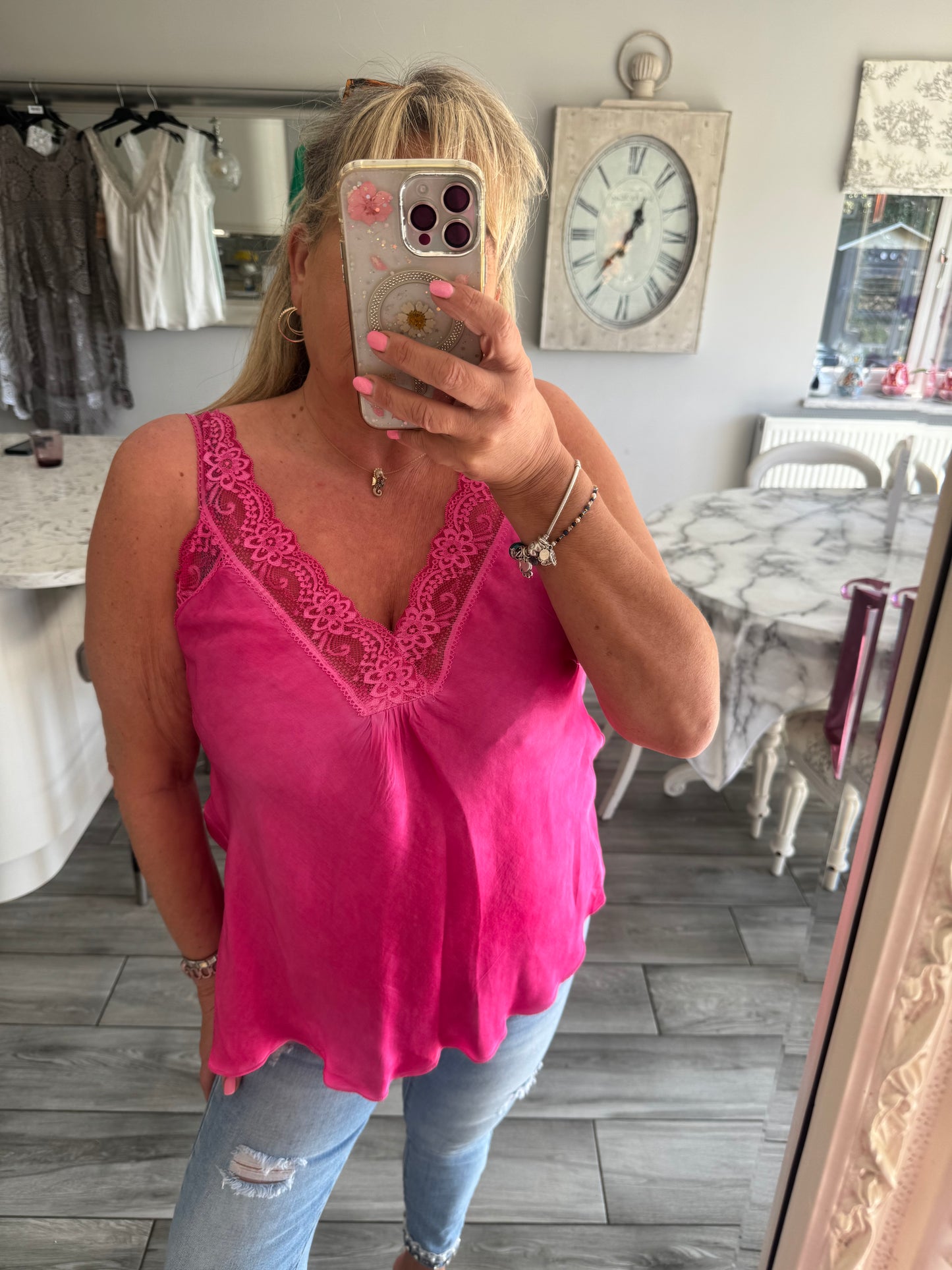 Hallie Satin Lace Trim Vest