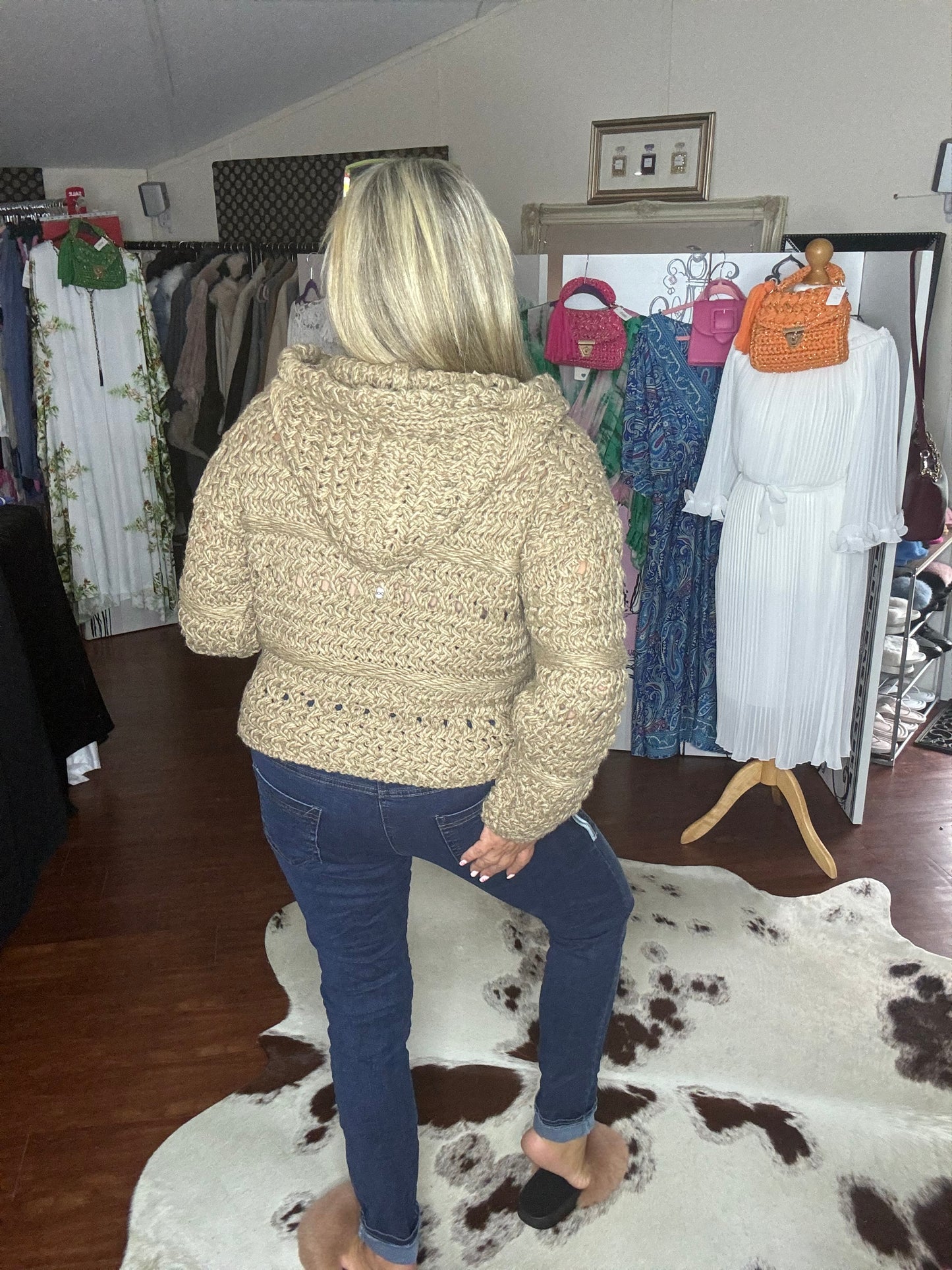 Mia Crochet Thick Knit Hoodie Jumper