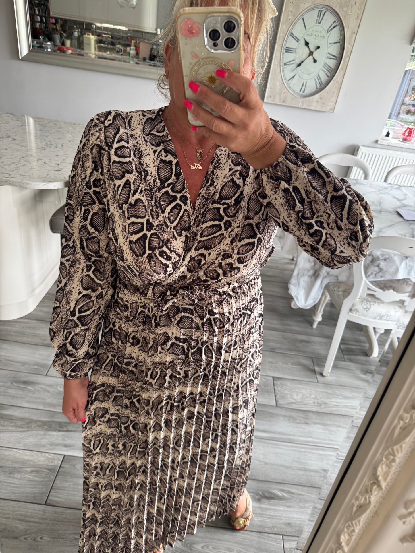 Charlotte wrap dress with plisse skirt