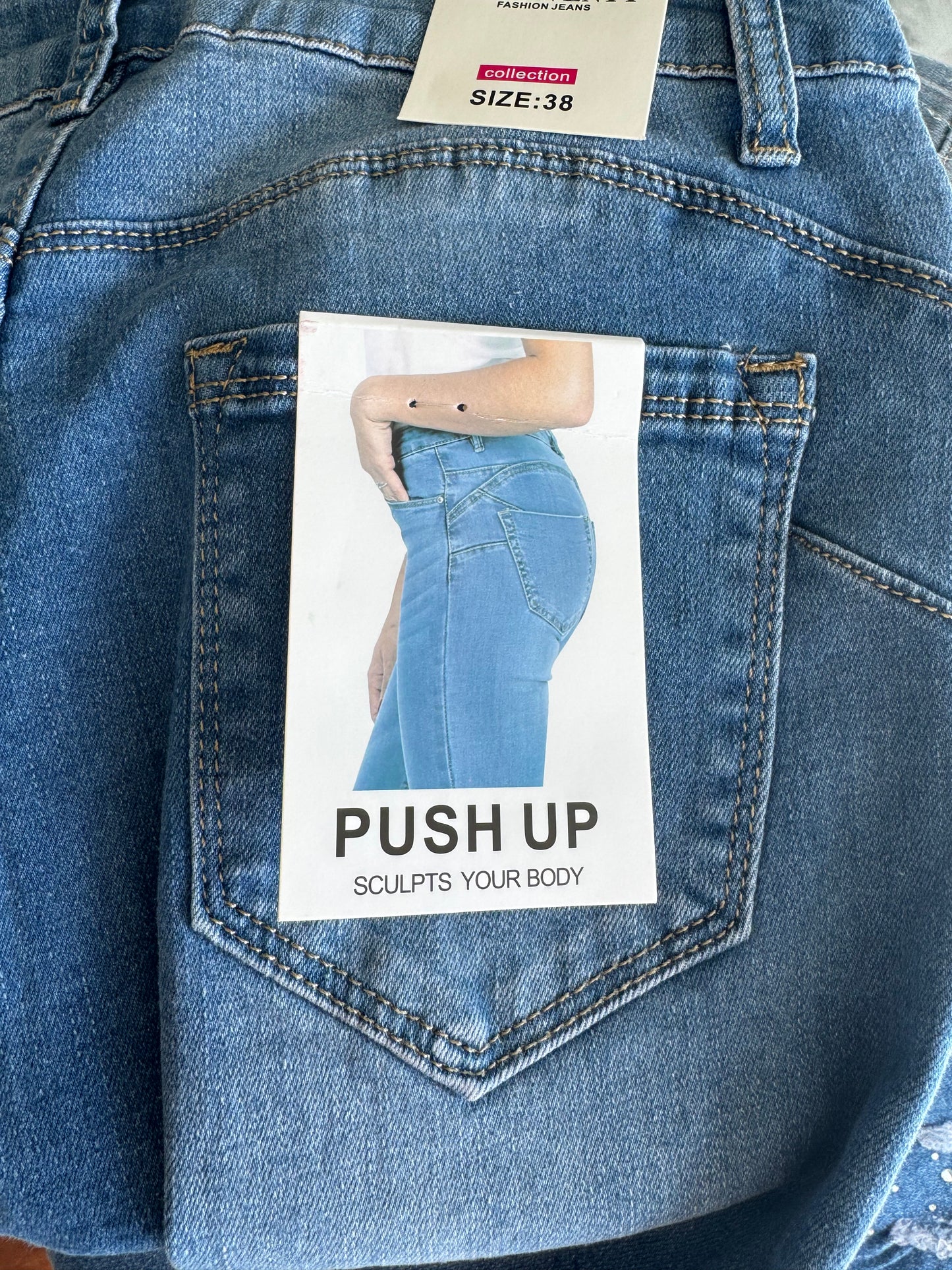 Sienna push up stretch jeans with crystal detail