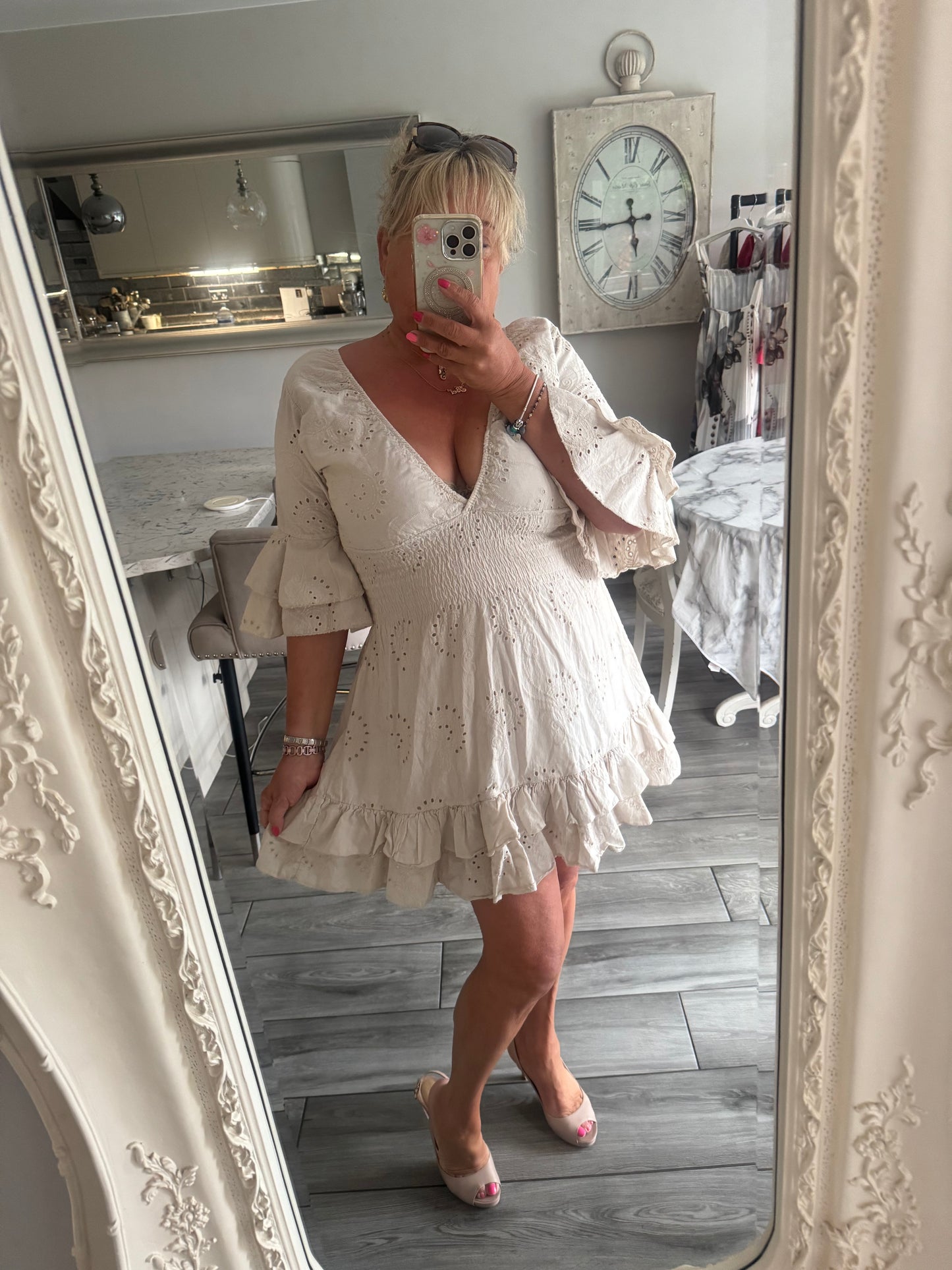 Lula Spanish style broderie anglaise Shirred waist dress