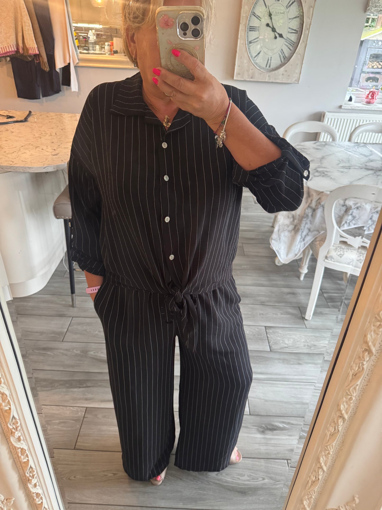 Devina pin stripe tie front shirt
