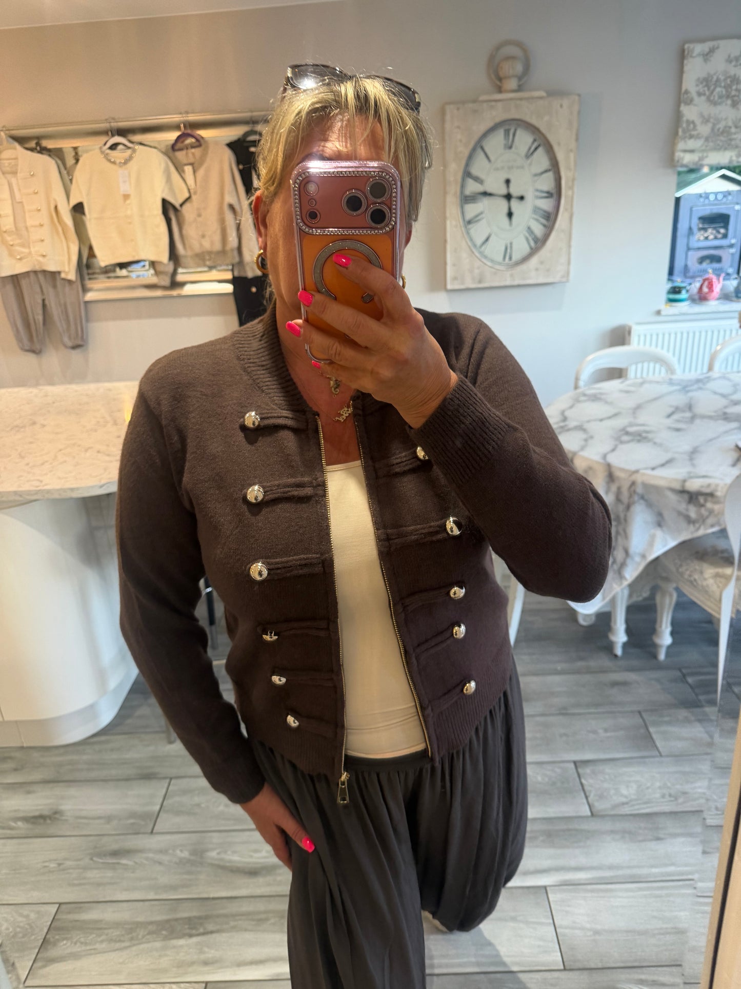 Tina military style zip cardigan/jumper