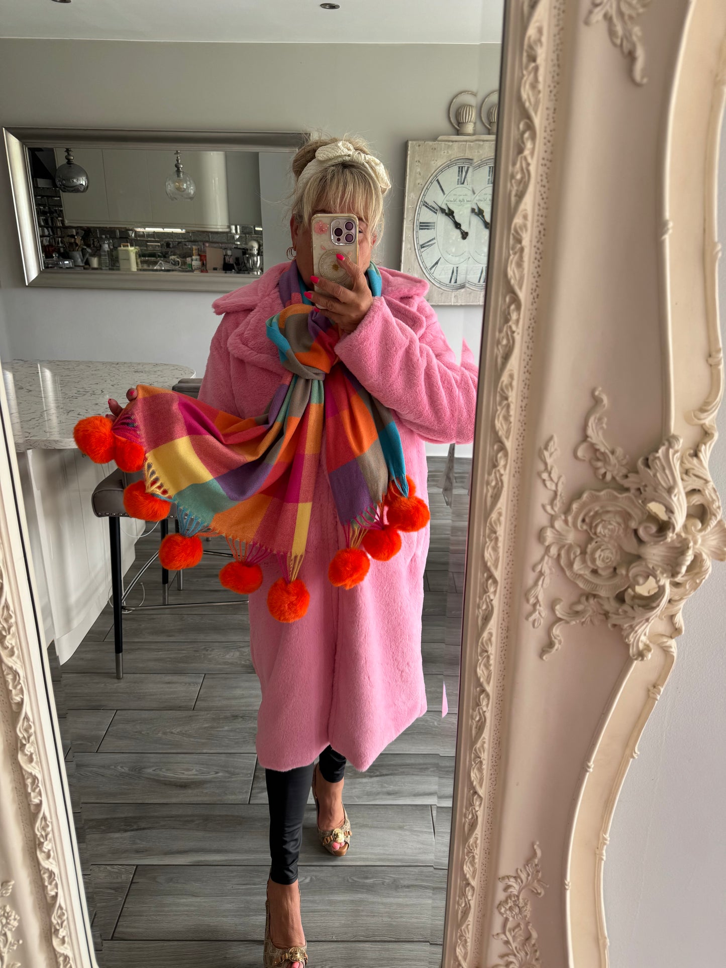 Robyn checked luxury bobble scarf by Alex Max