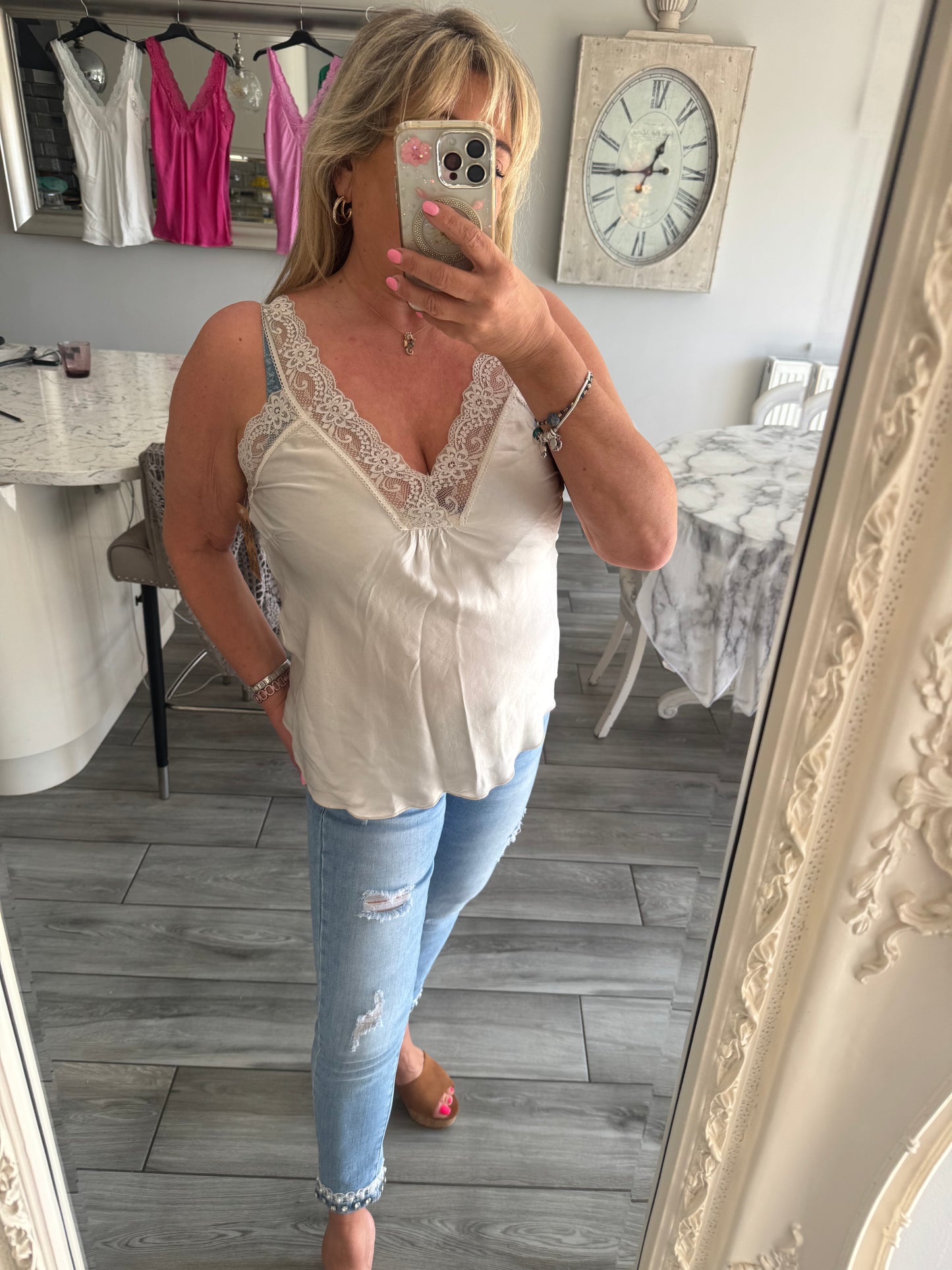 Hallie Satin Lace Trim Vest