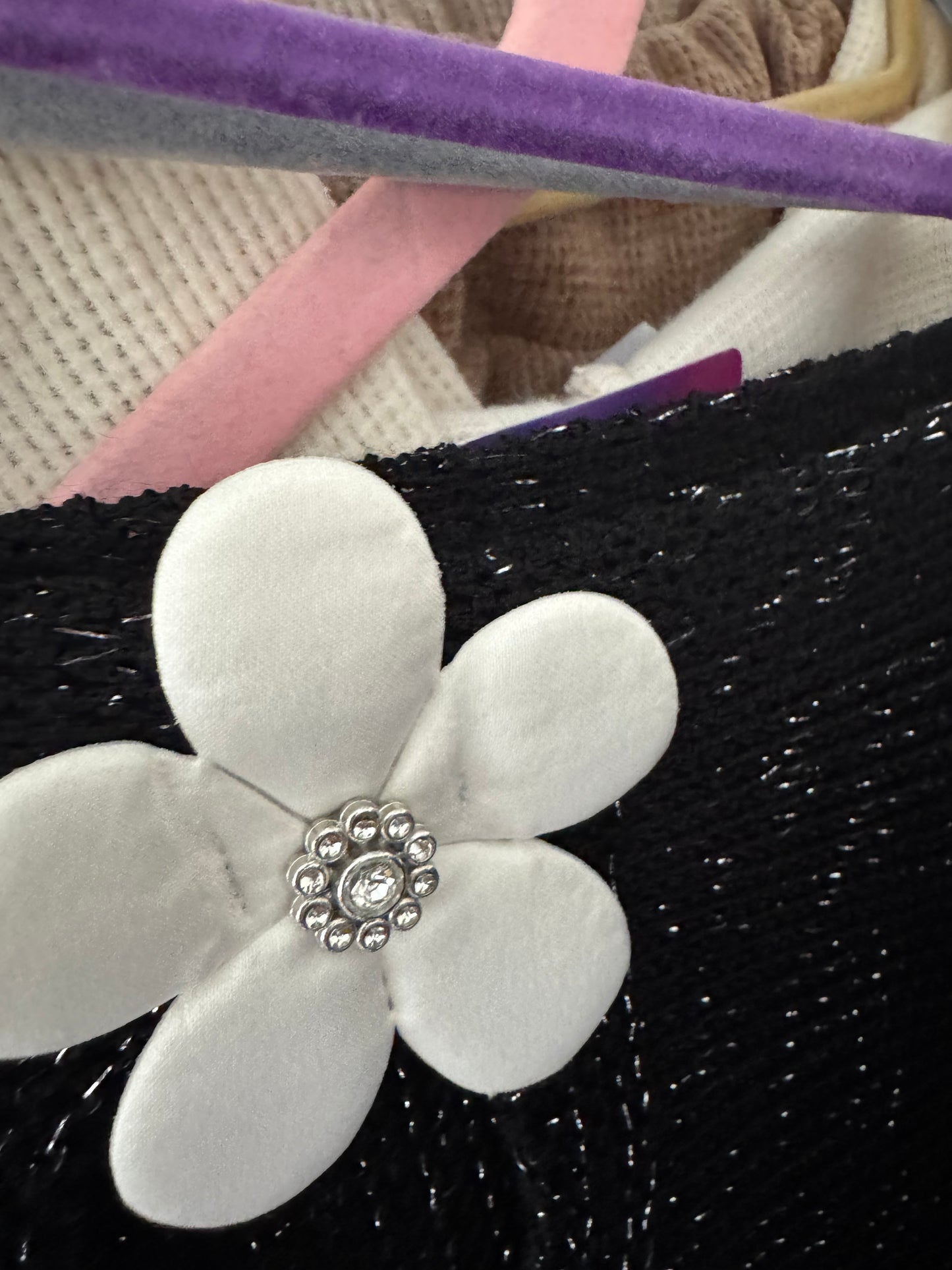 Arabella lightweight batwing jumper with silver fleck and daisies on the back
