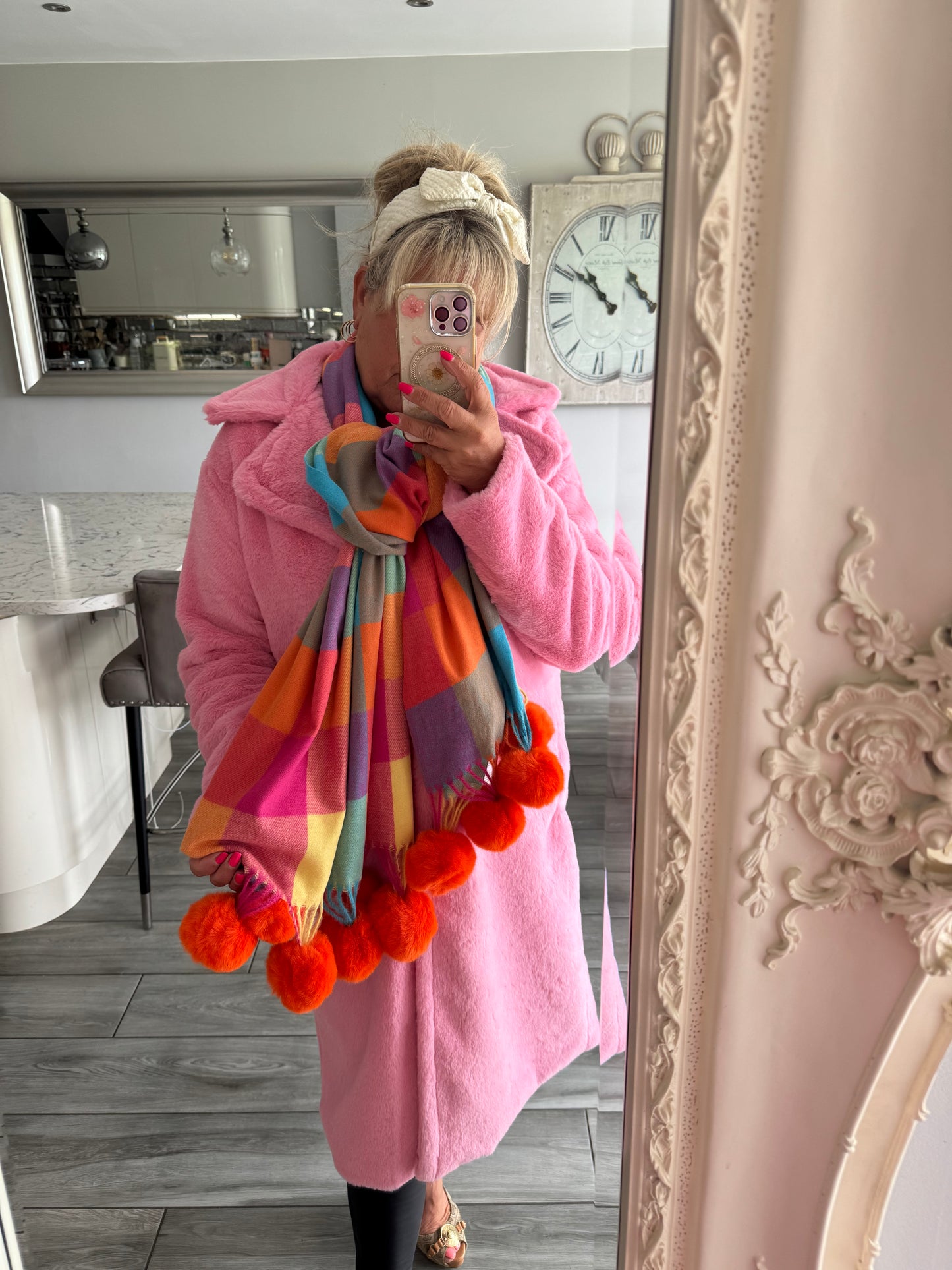 Robyn checked luxury bobble scarf by Alex Max
