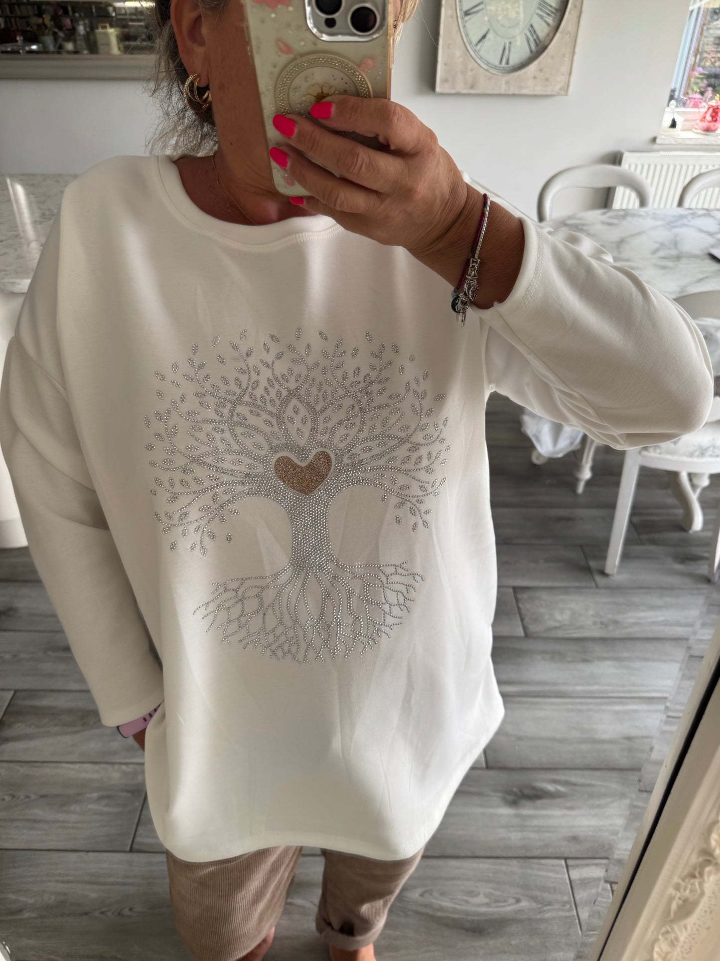 Lottie lightweight soft sweatshirt with tree of life embellishments on front