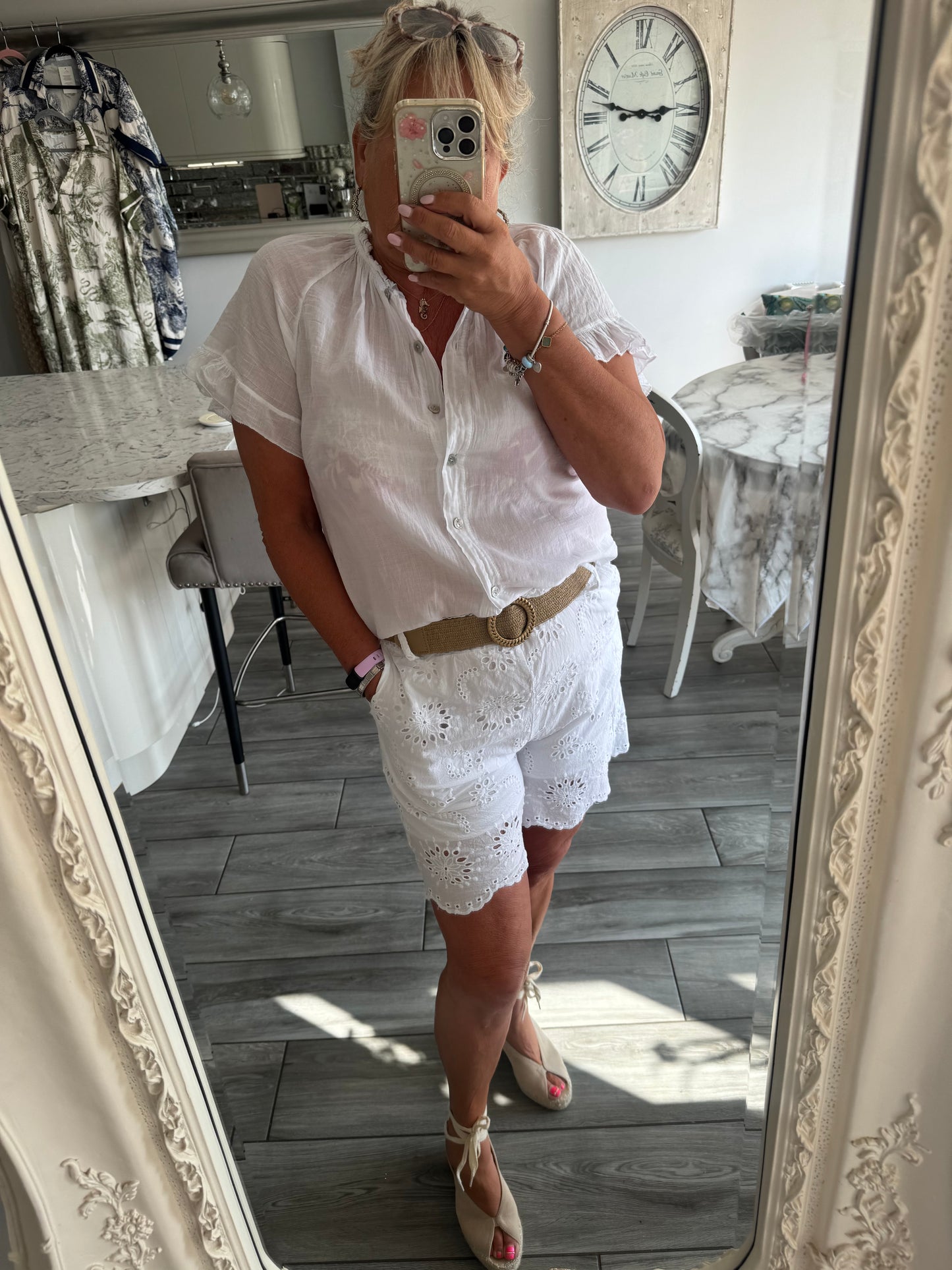 June Broderie anglaise shorts with belt