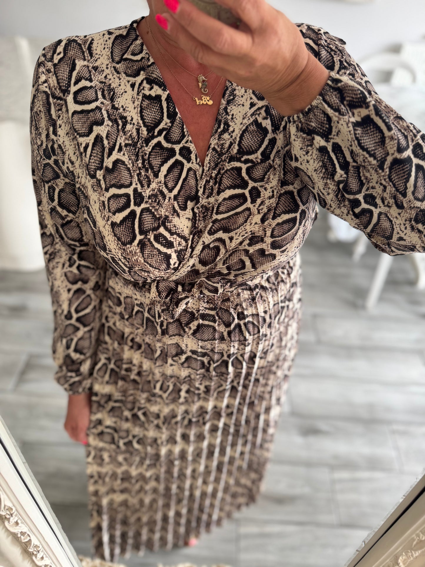 Charlotte wrap dress with plisse skirt