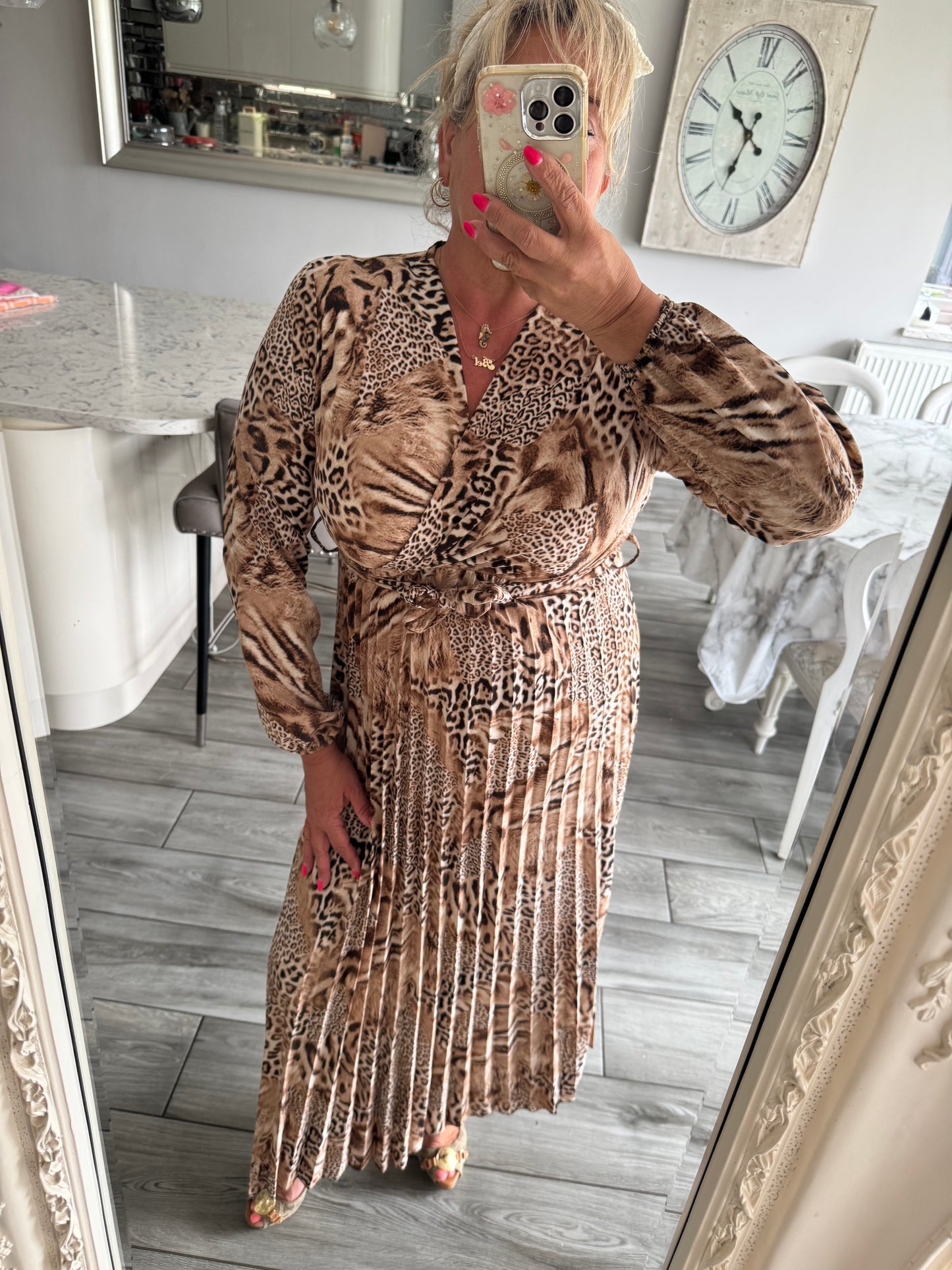 Charlotte wrap dress with plisse skirt