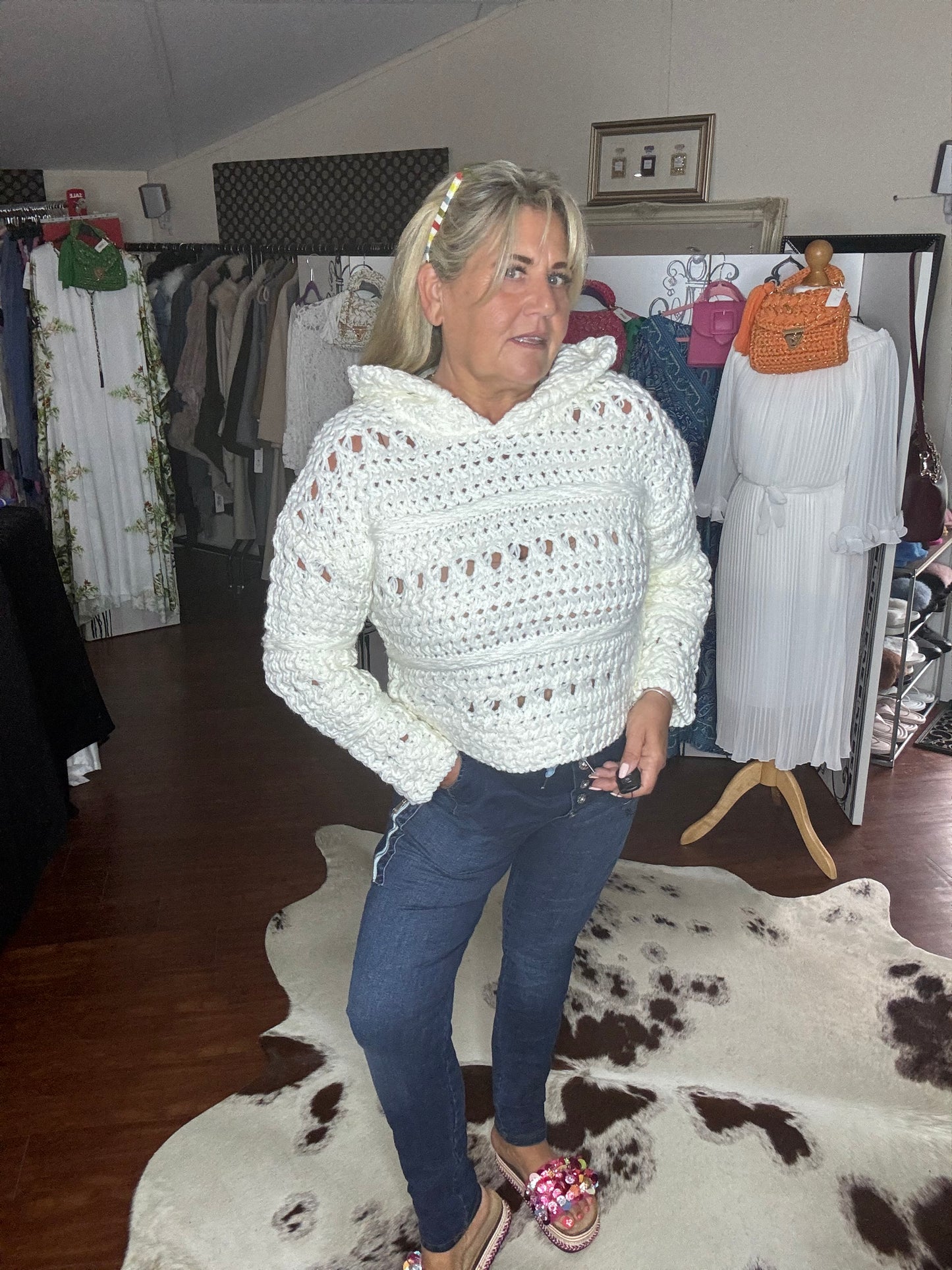 Mia Crochet Thick Knit Hoodie Jumper