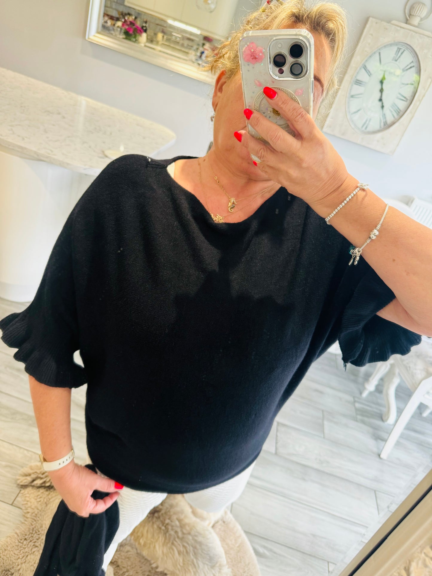 Pat frill sleeve jumper with matching scarf