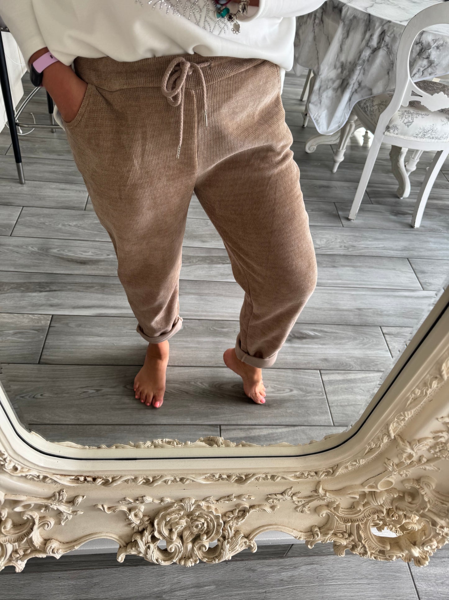 Eliza chenille corduroy drawstring waist relax fit trousers