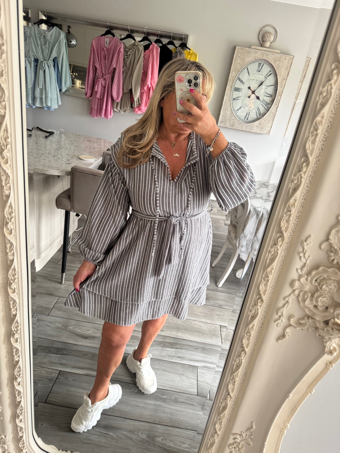 Judith pinstripe long sleeve dress