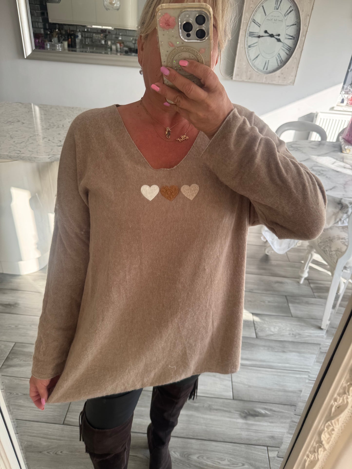 Paula oversize super soft top/lightweight jumper with 3 hearts design