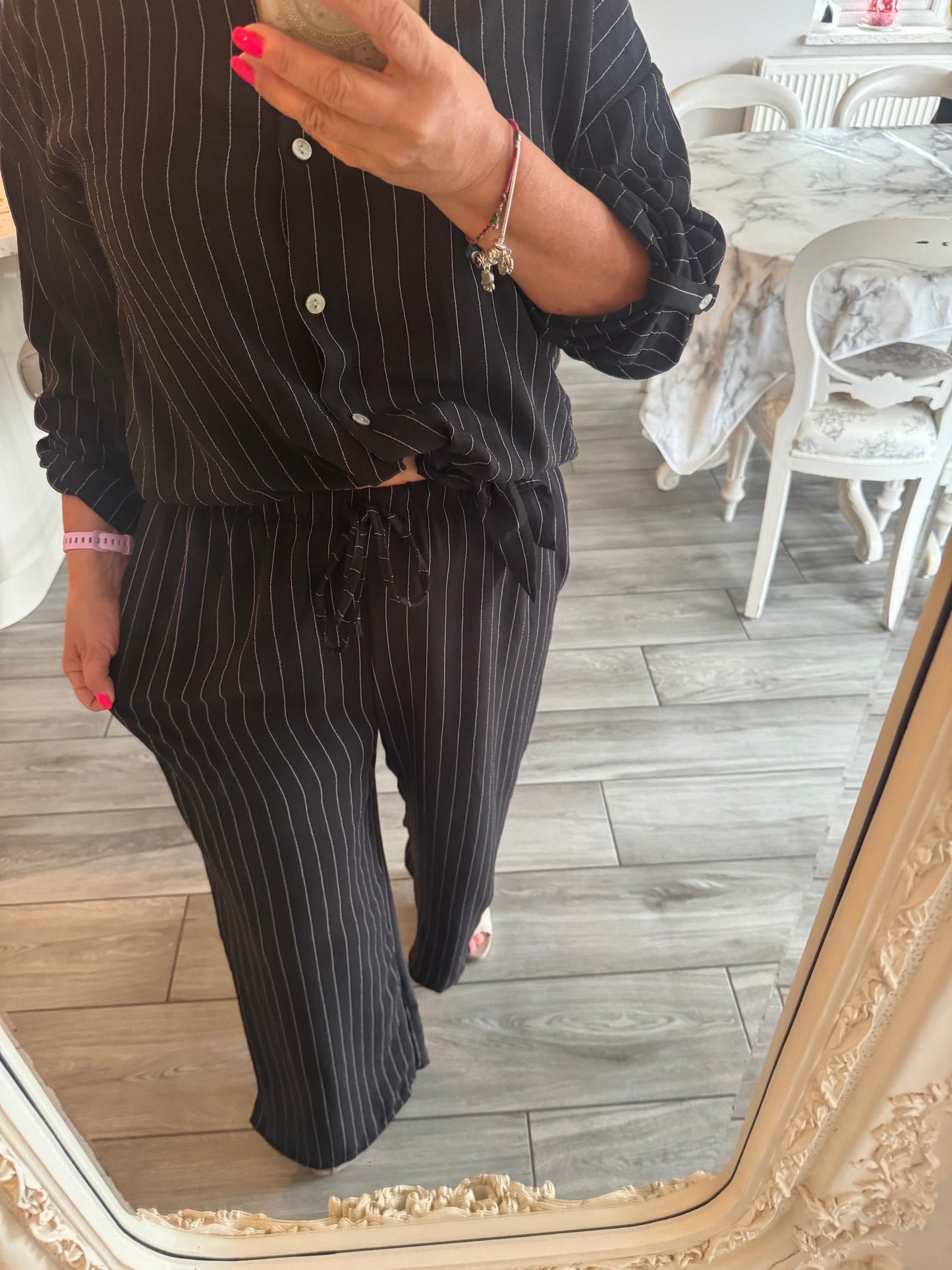 Devina pin stripe tie front shirt