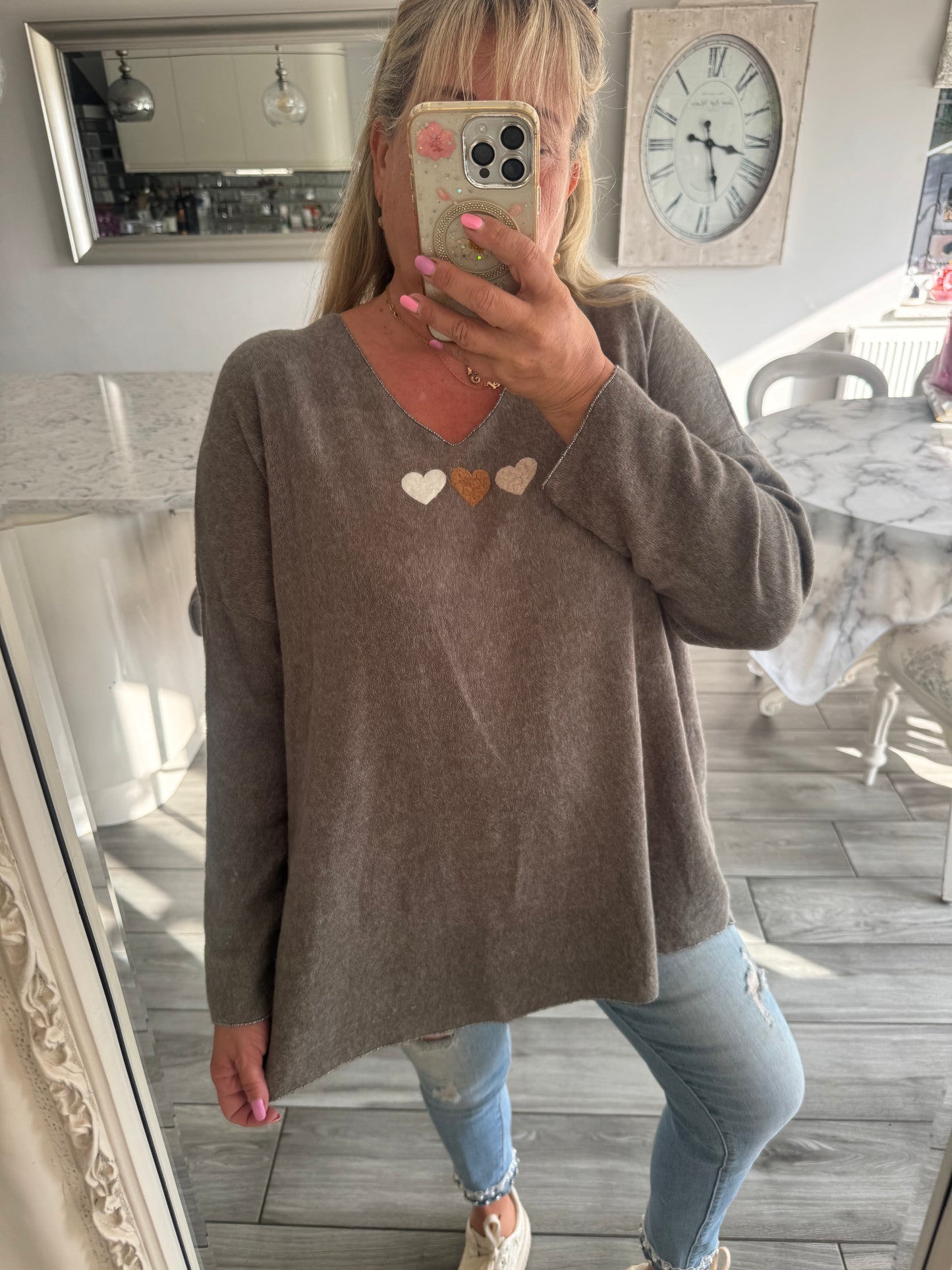 Paula oversize super soft top/lightweight jumper with 3 hearts design