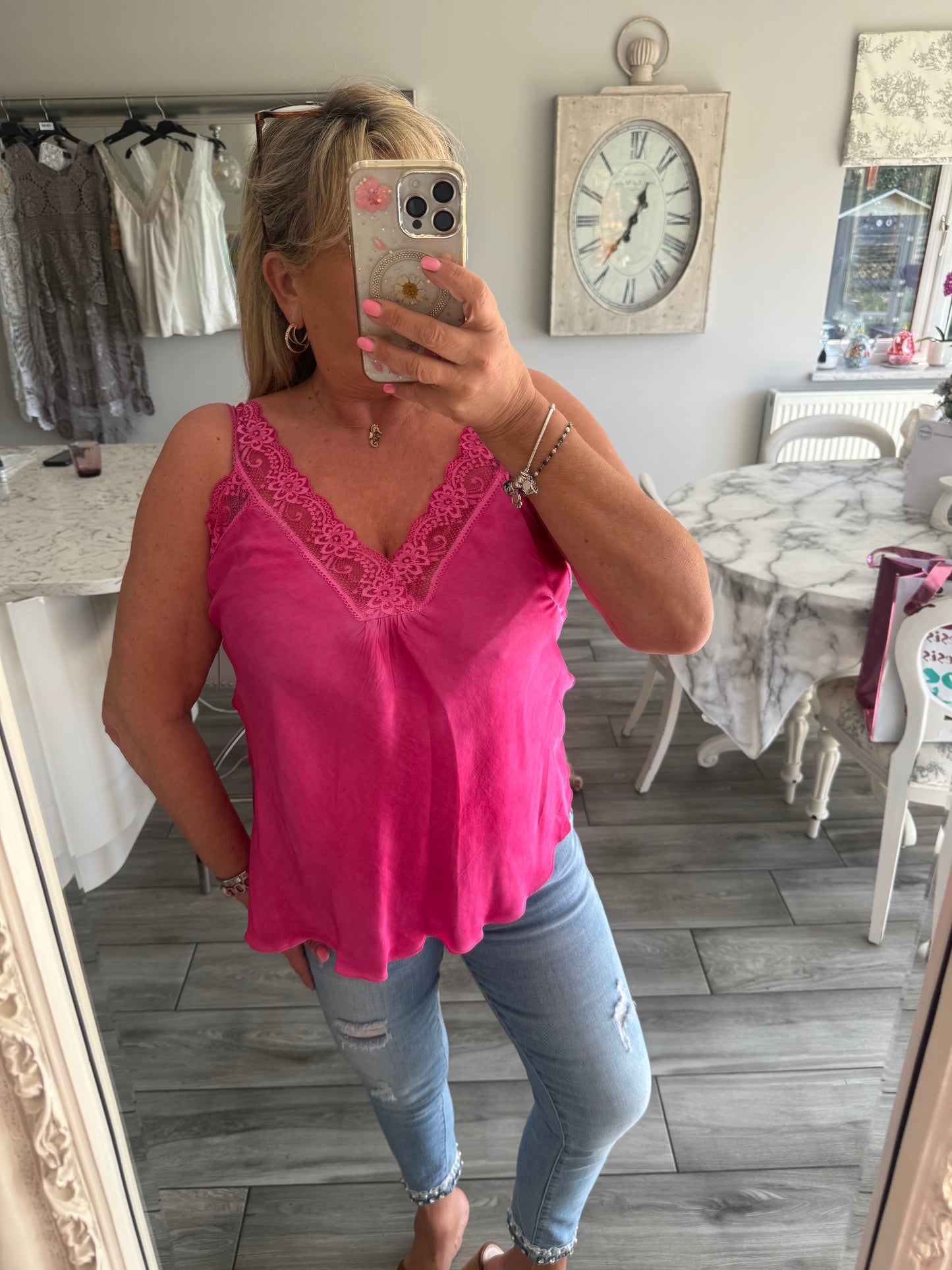 Hallie Satin Lace Trim Vest