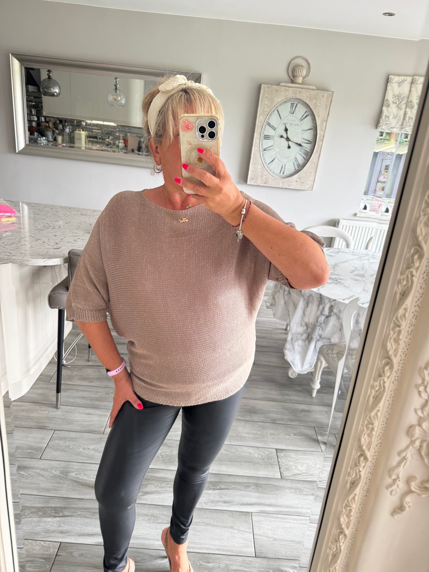 Arabella lightweight batwing jumper with silver fleck and daisies on the back