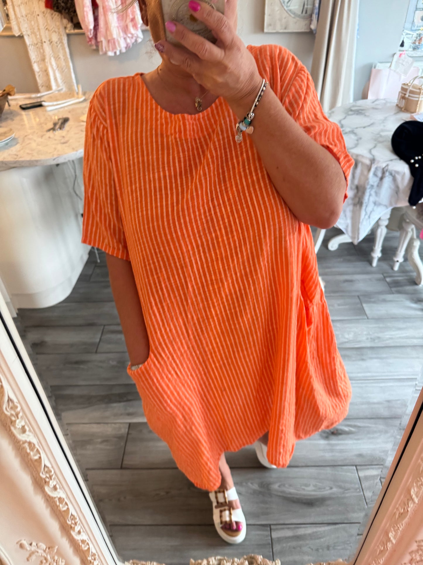 Pina 100% Cotton pinstripe dress with pockets