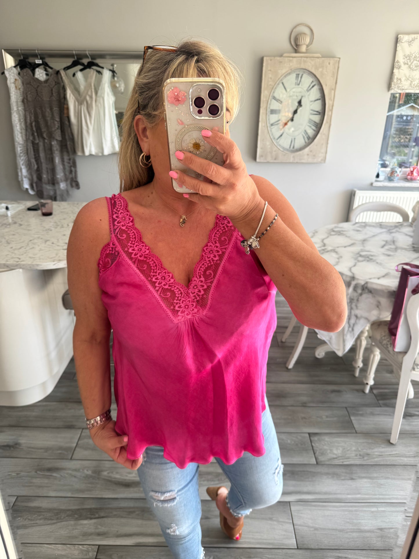 Hallie Satin Lace Trim Vest