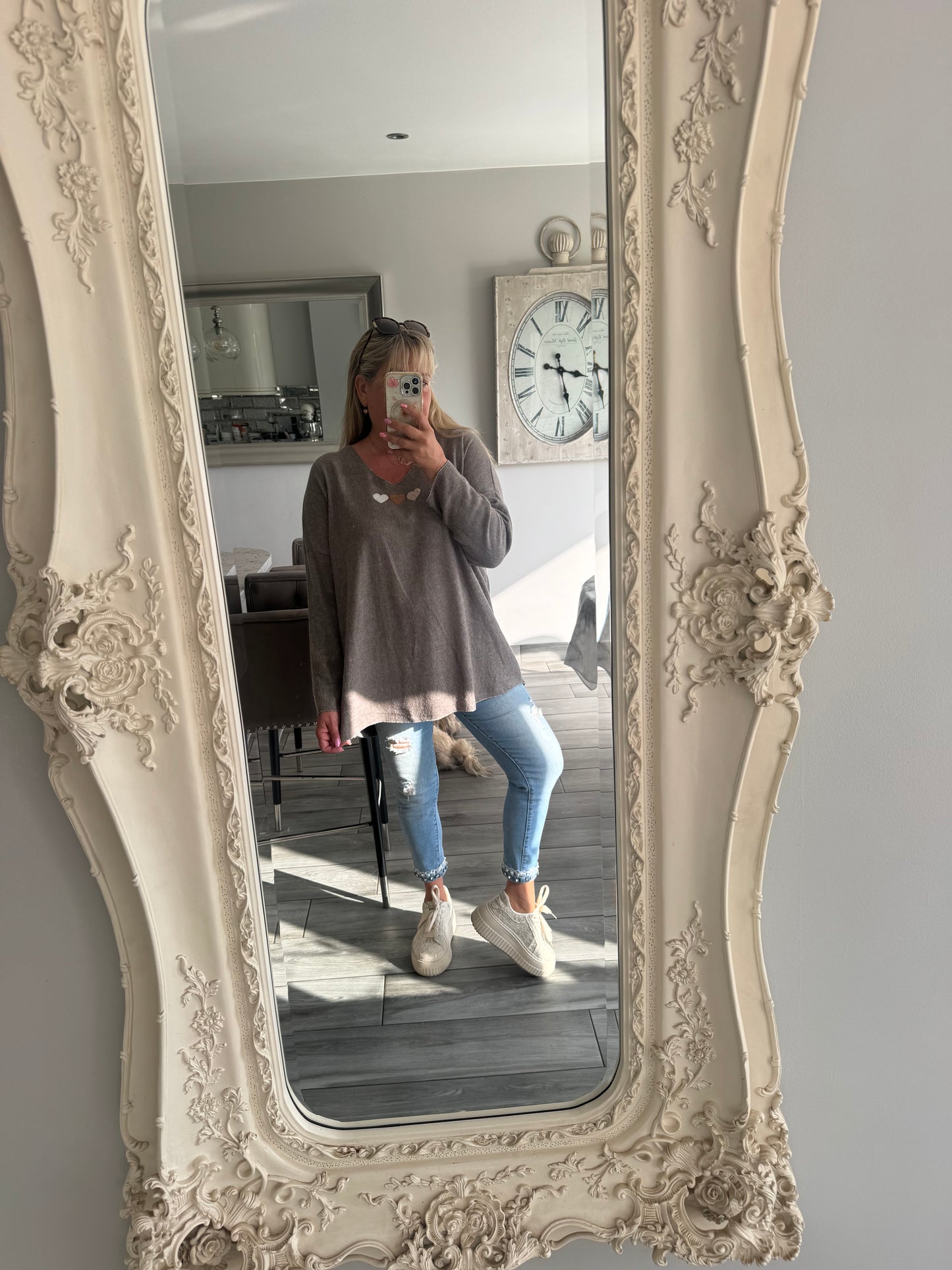 Paula oversize super soft top/lightweight jumper with 3 hearts design