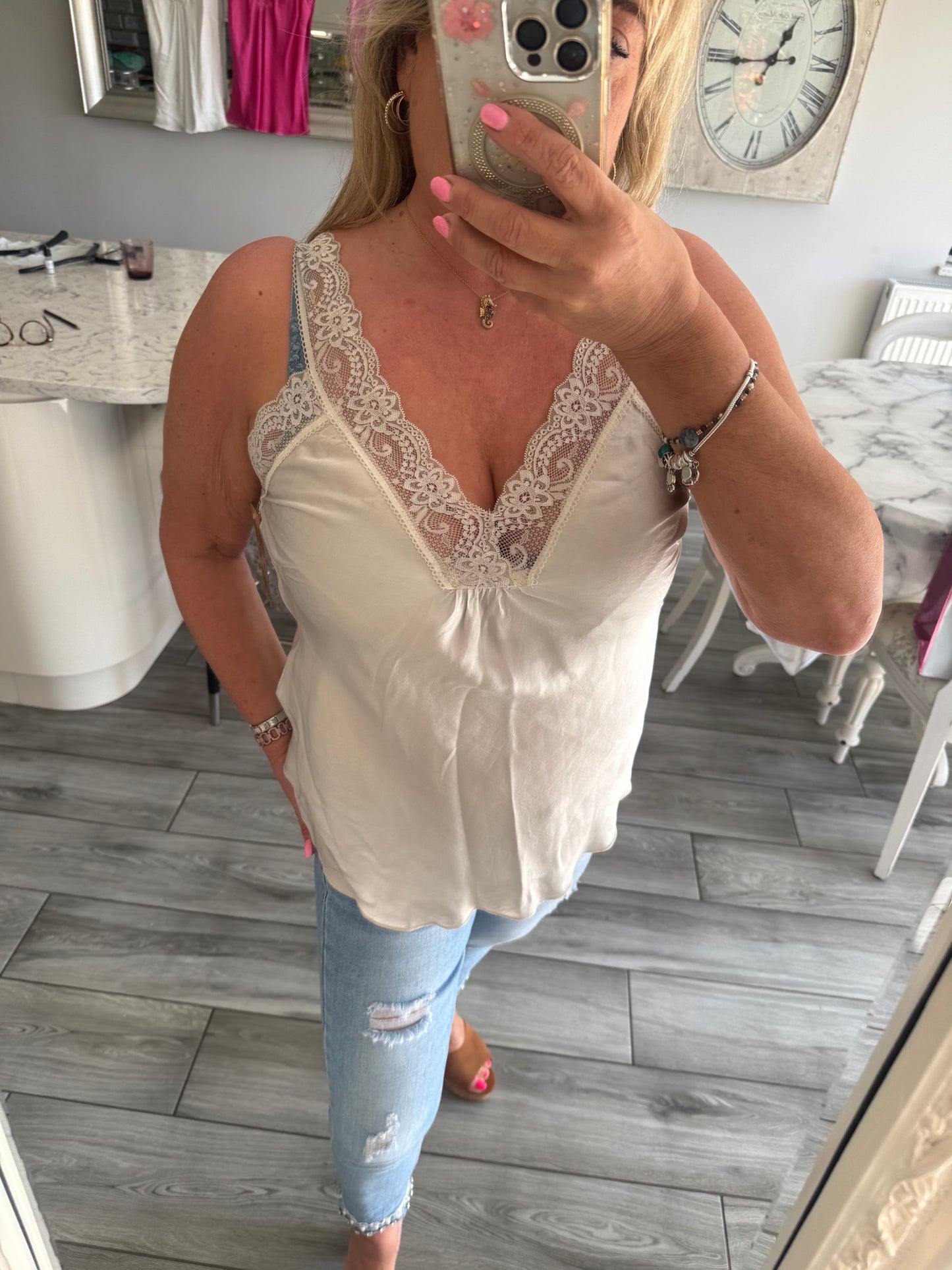 Hallie Satin Lace Trim Vest