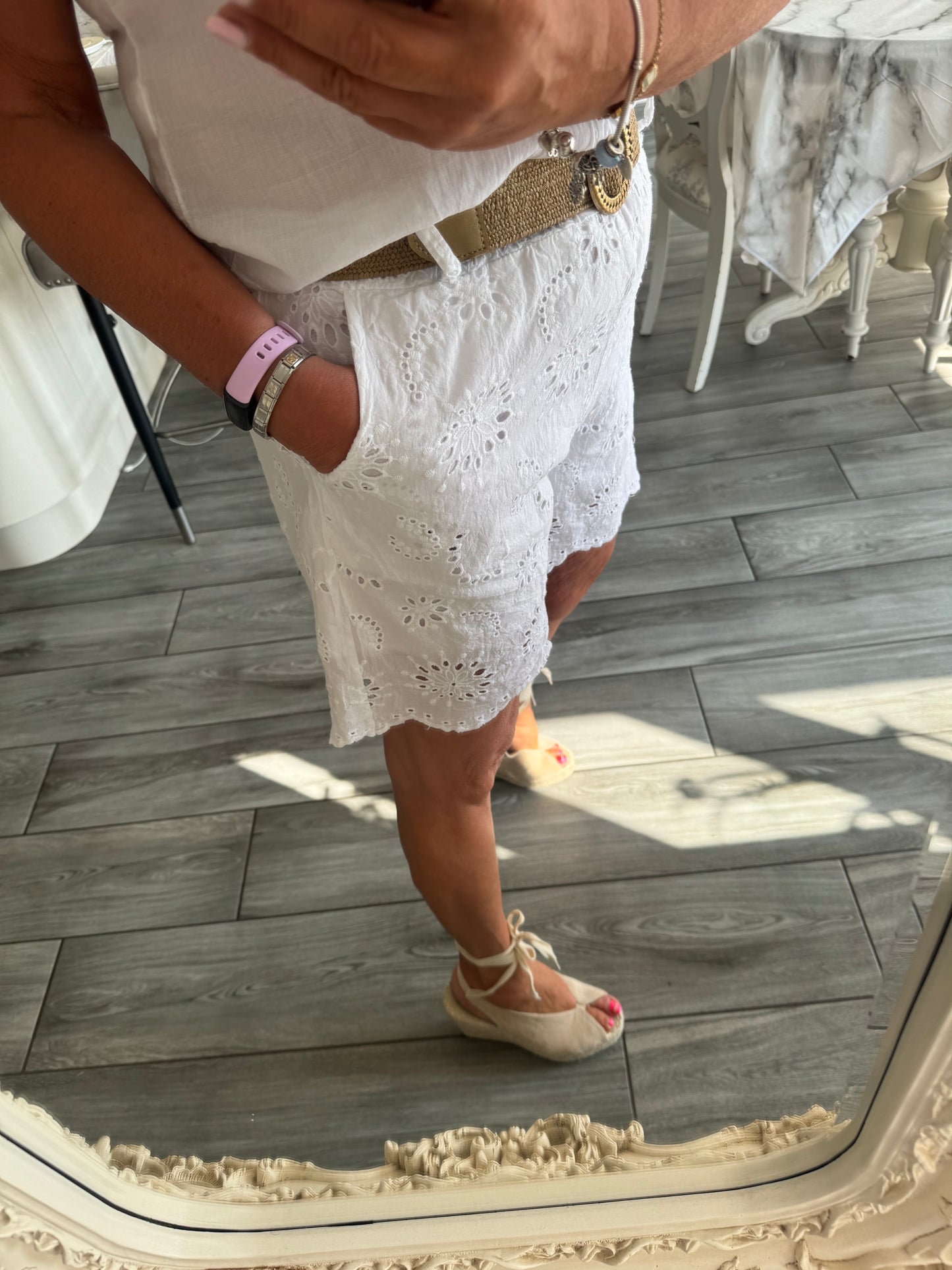 June Broderie anglaise shorts with belt