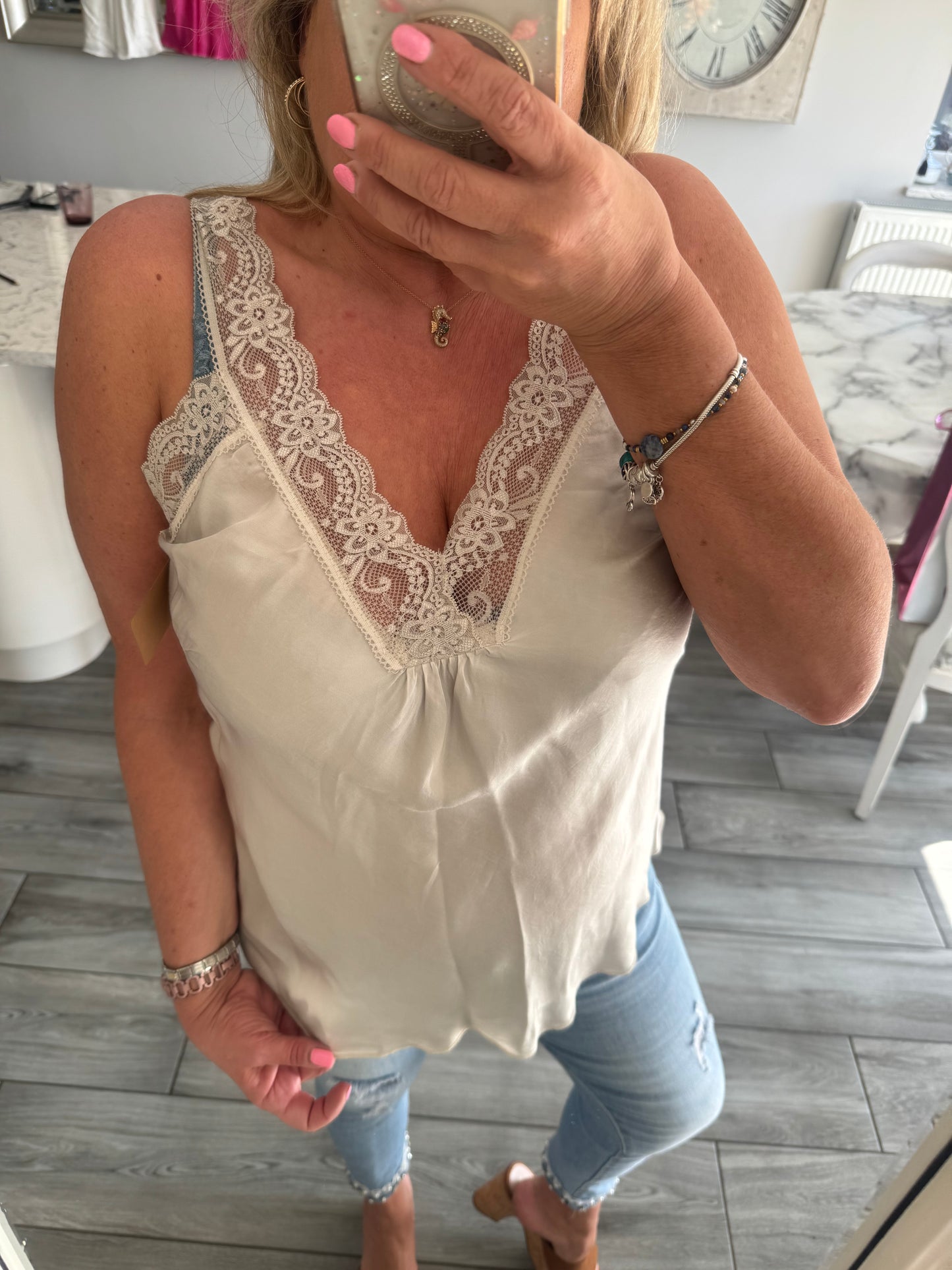 Hallie Satin Lace Trim Vest