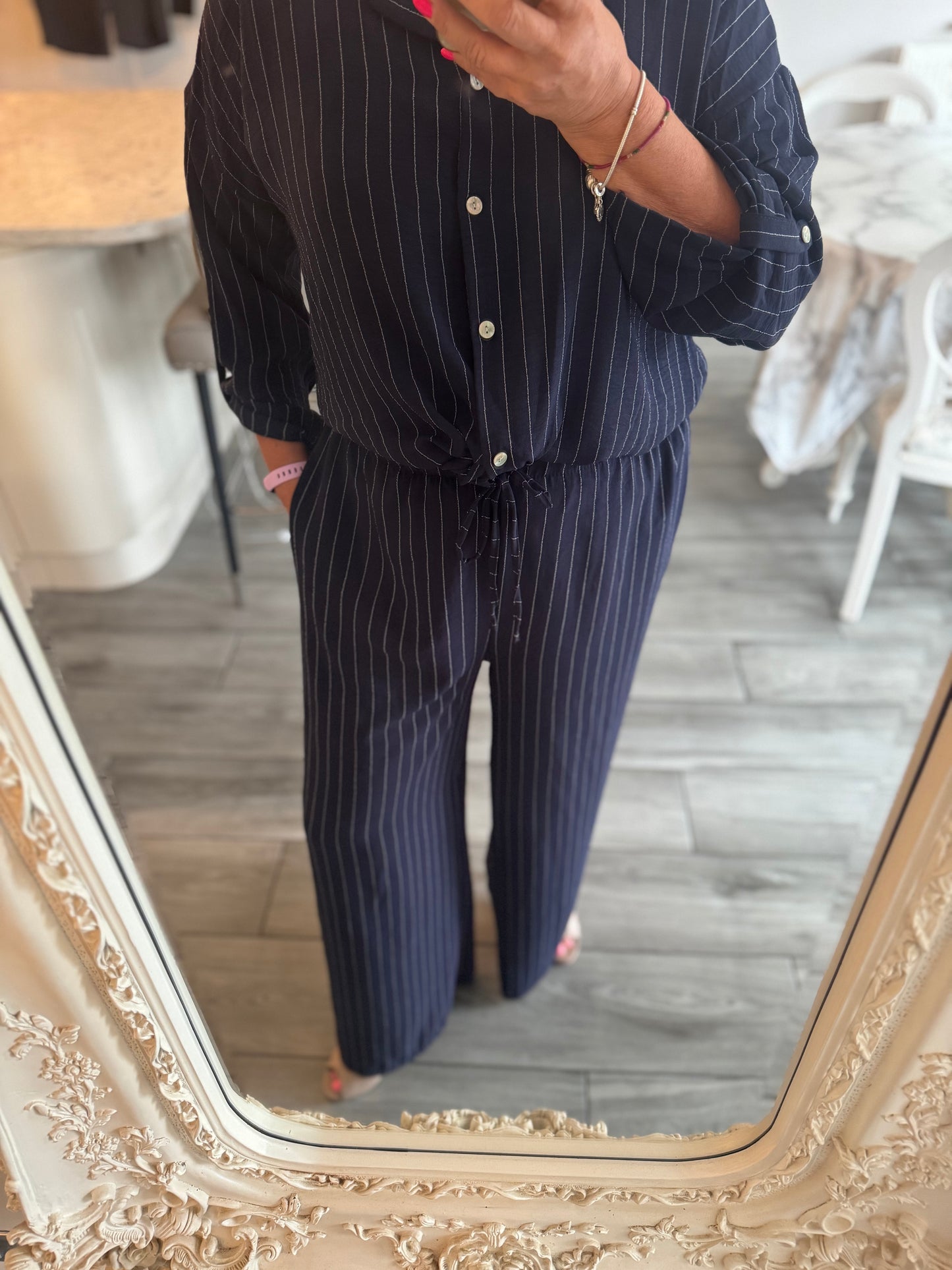 Devina pin stripe tie front shirt