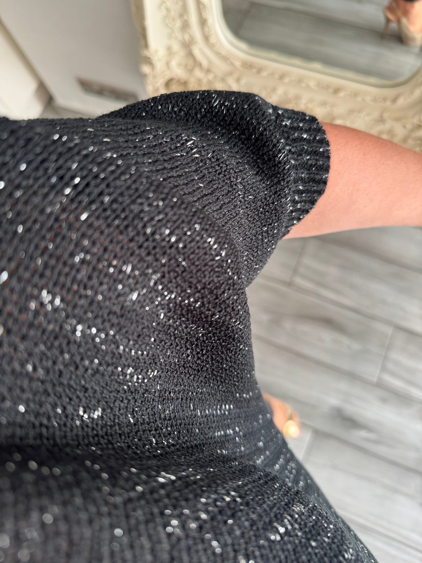 Arabella lightweight batwing jumper with silver fleck and daisies on the back