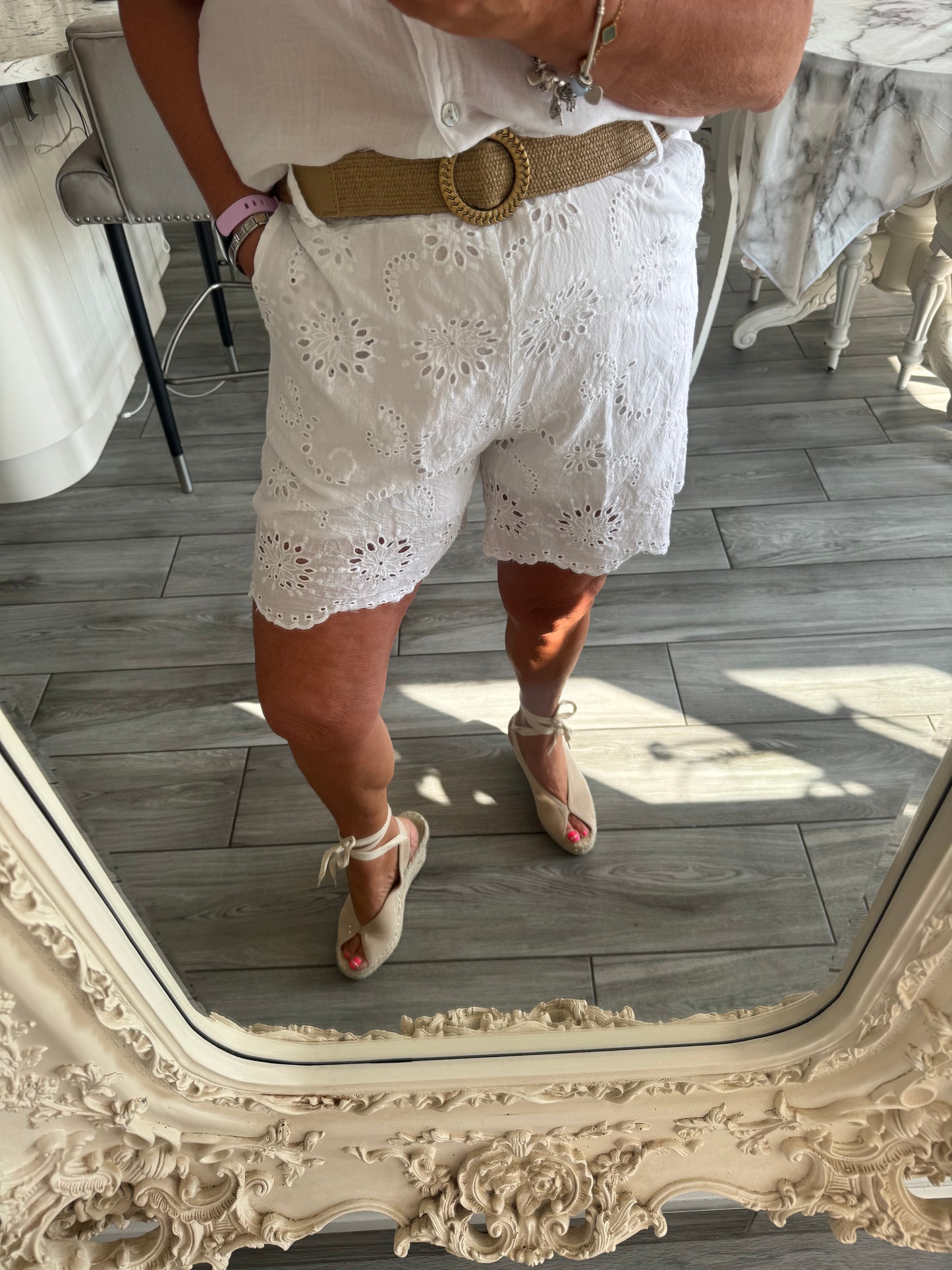 June Broderie anglaise shorts with belt