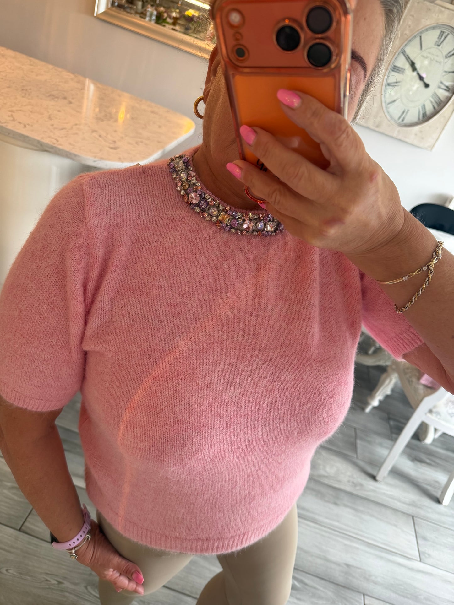 Lucia embellished stunning neck short sleeve short jumper