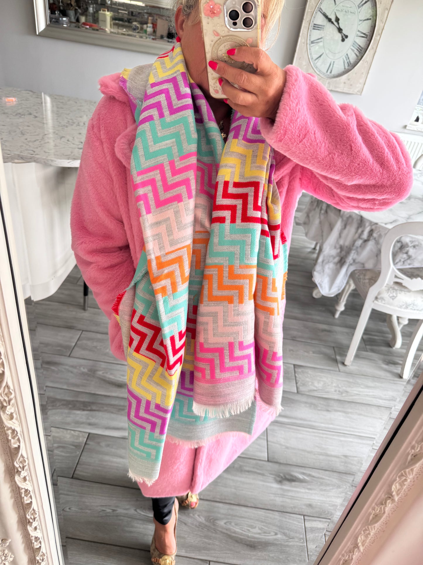 Hannah zig zag multi colour luxury scarf by Alex Max