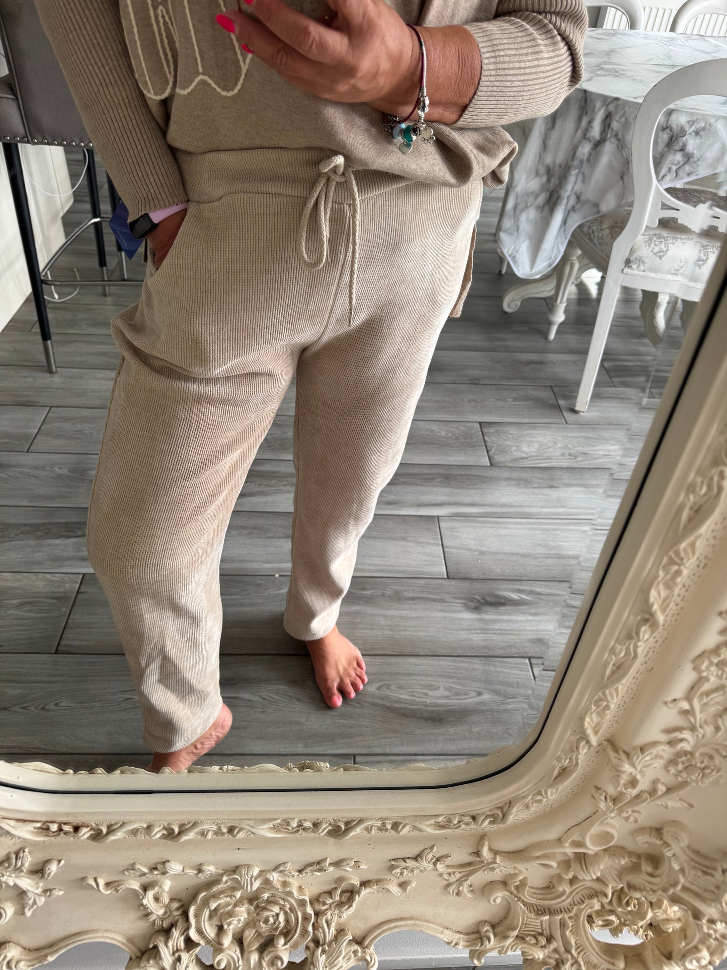 Eliza chenille corduroy drawstring waist relax fit trousers