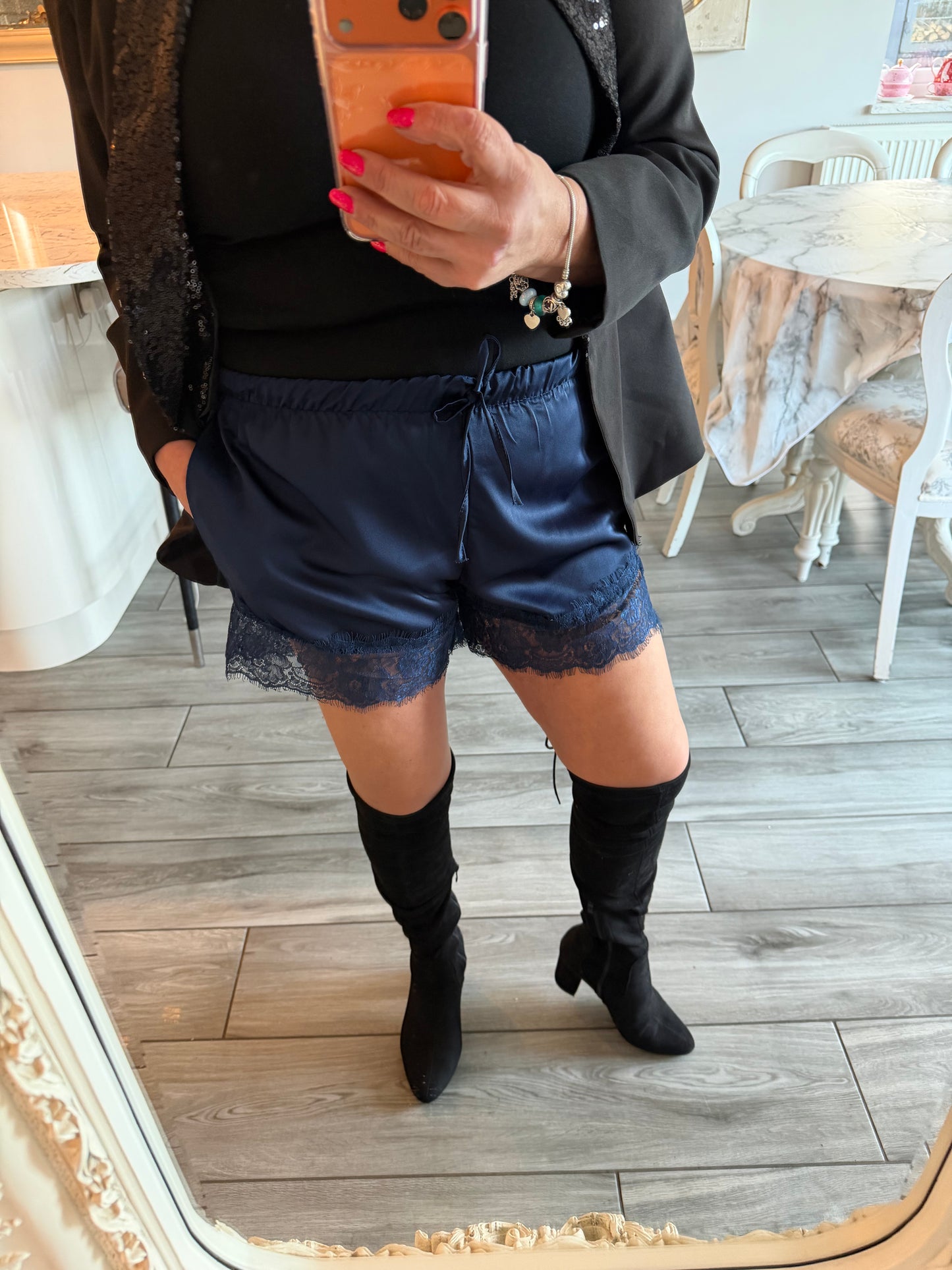 Faye satin lace shorts