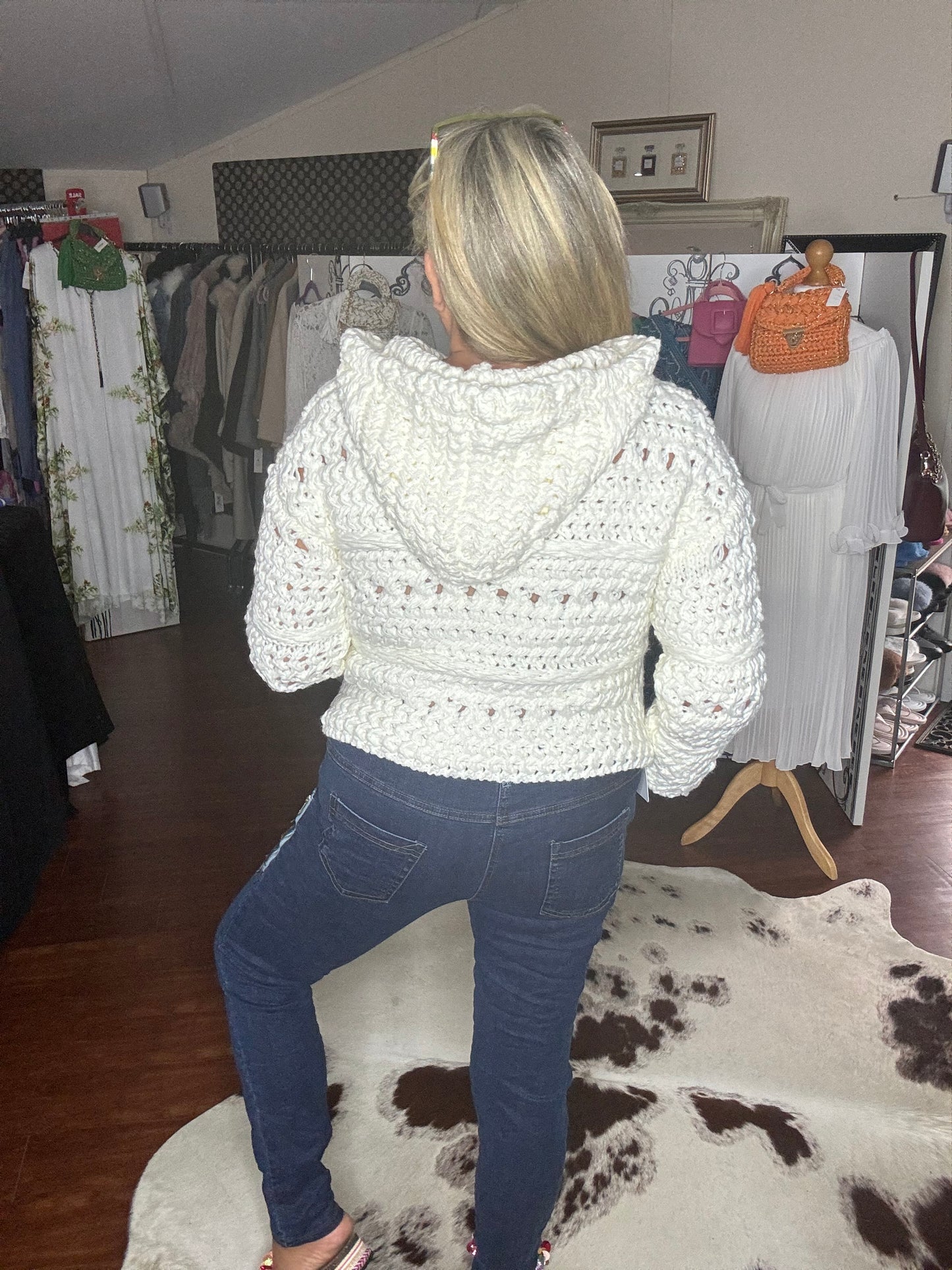 Mia Crochet Thick Knit Hoodie Jumper