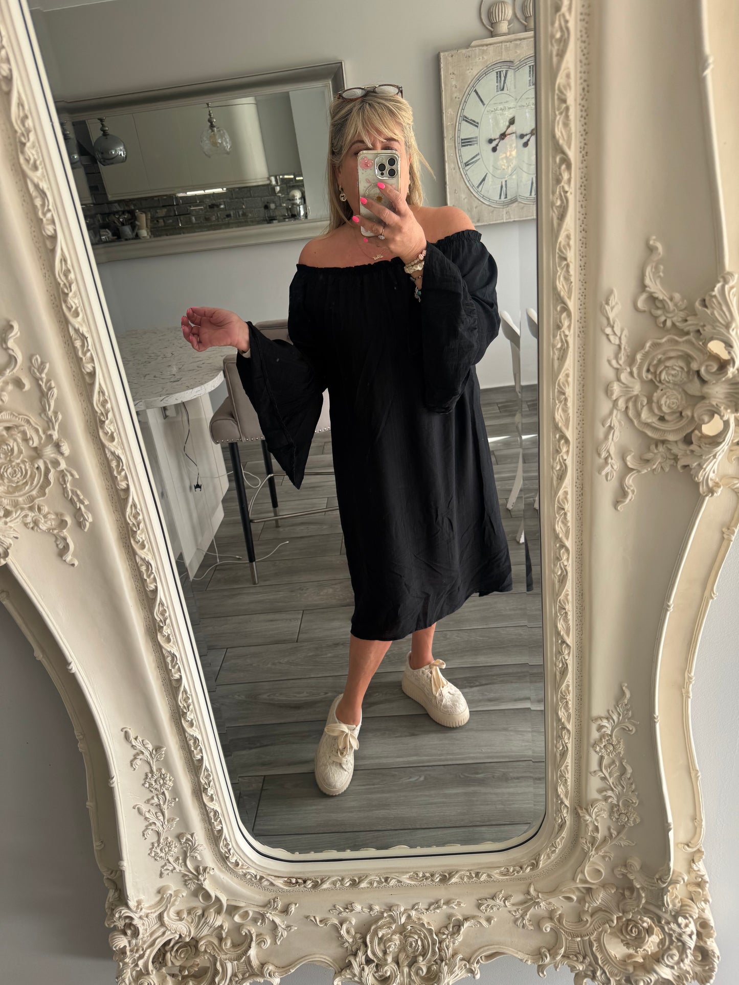 Lyra Bell sleeve Bardot midi dress