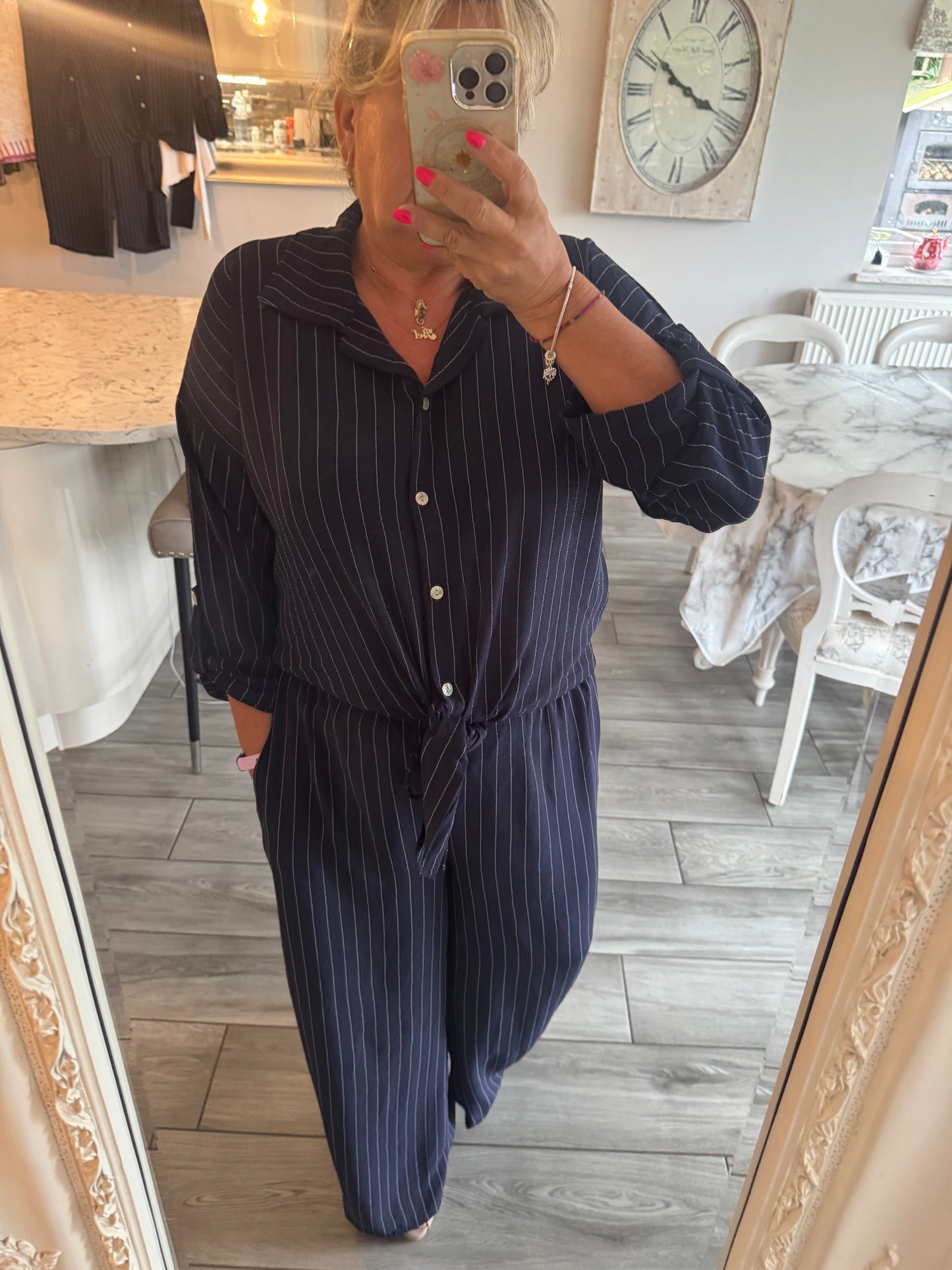 Devina pin stripe tie front shirt