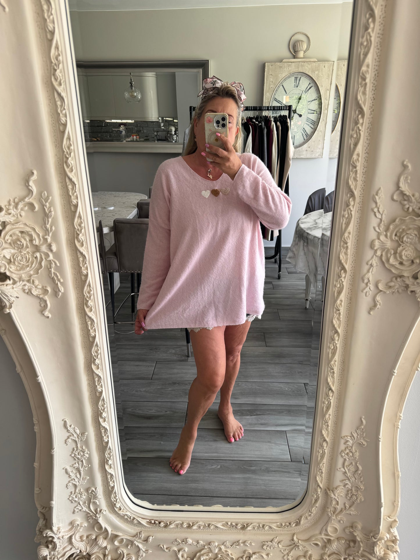 Paula oversize super soft top/lightweight jumper with 3 hearts design