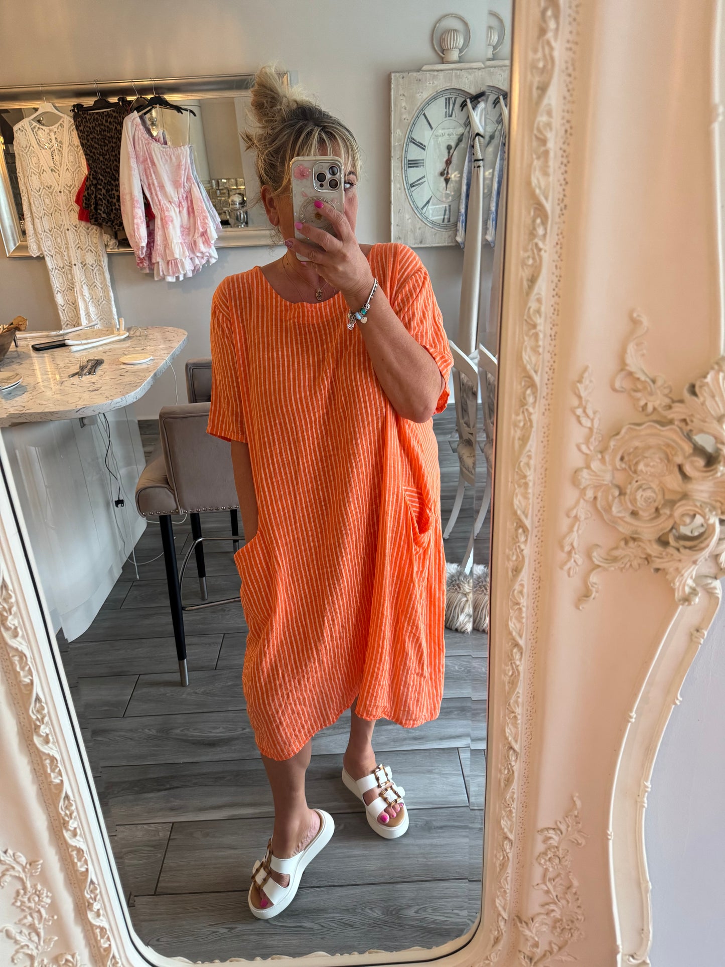 Pina 100% Cotton pinstripe dress with pockets