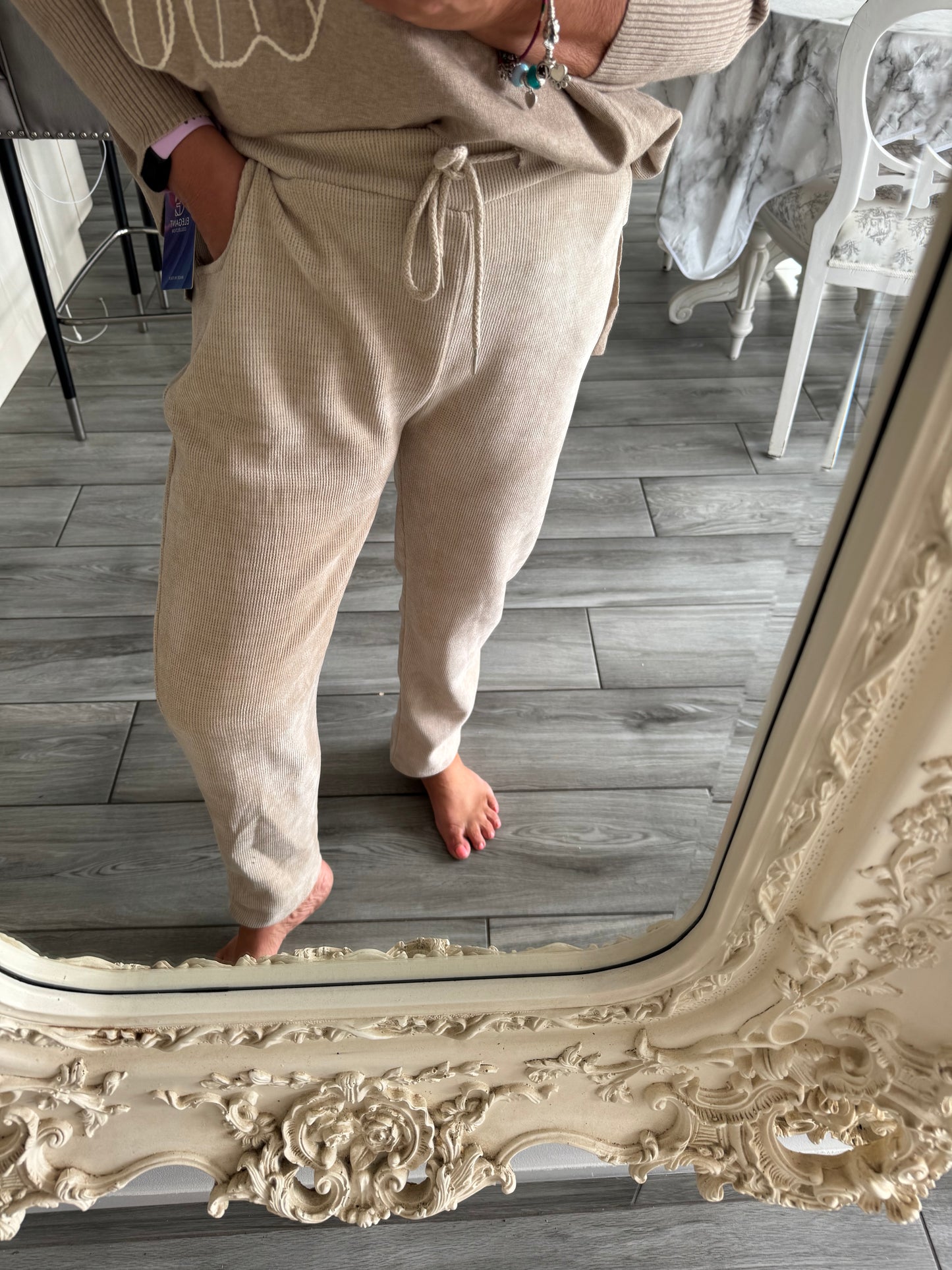 Eliza chenille corduroy drawstring waist relax fit trousers